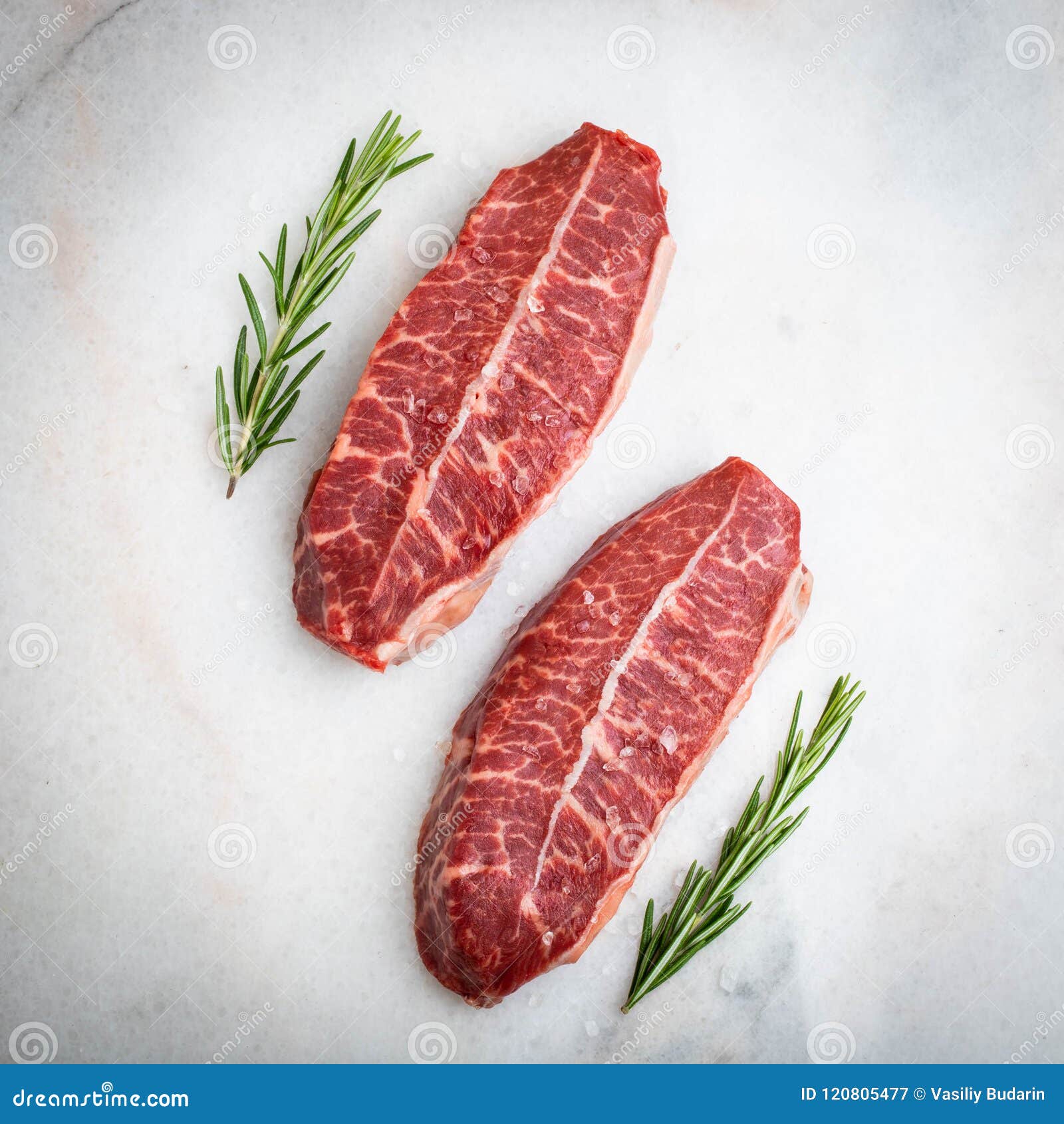 raw fresh meat top blade steaks on light background. top view