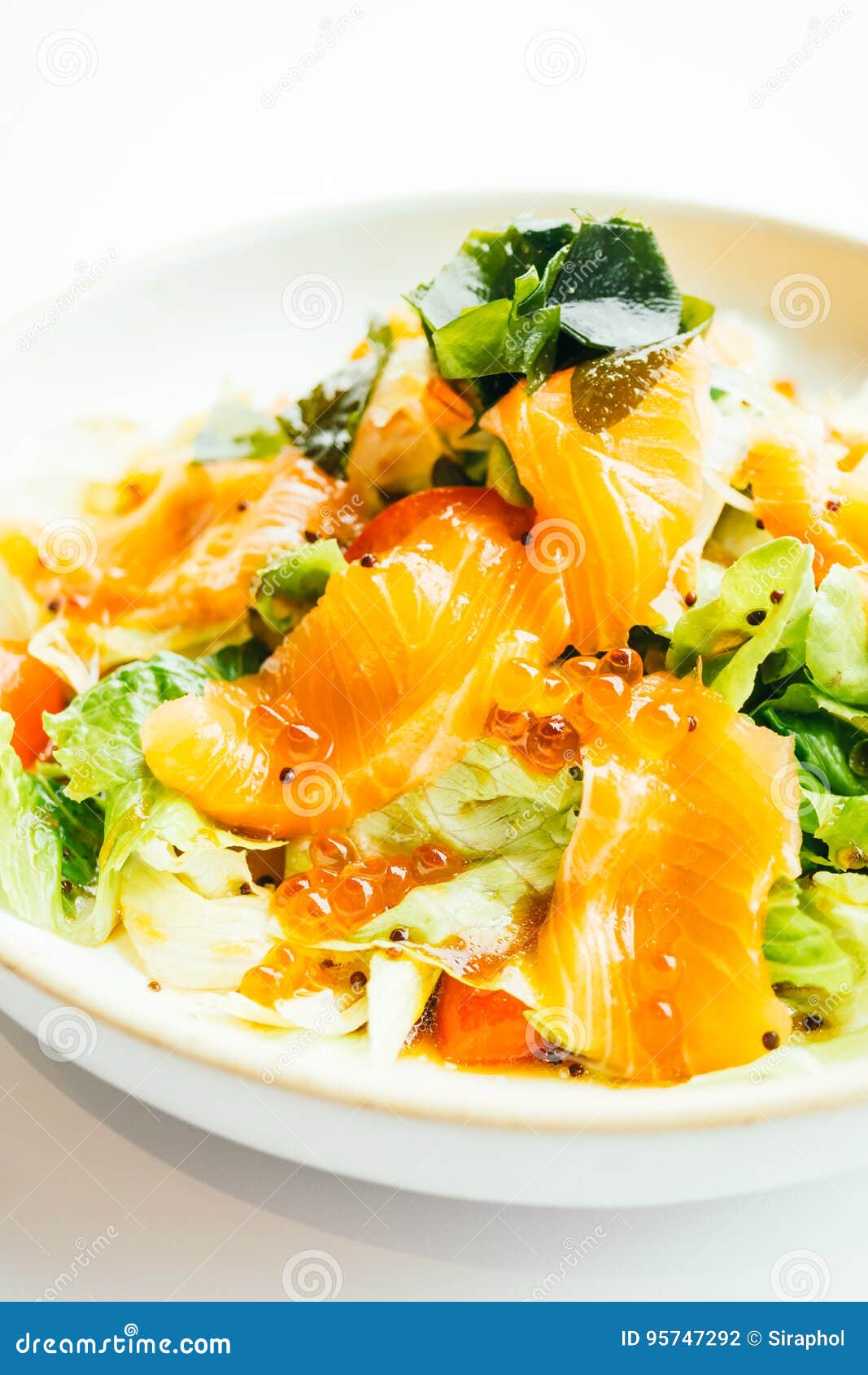 Raw Fresh Salmon Meat Sashimi with Vegetable Salad Stock Photo - Image ...