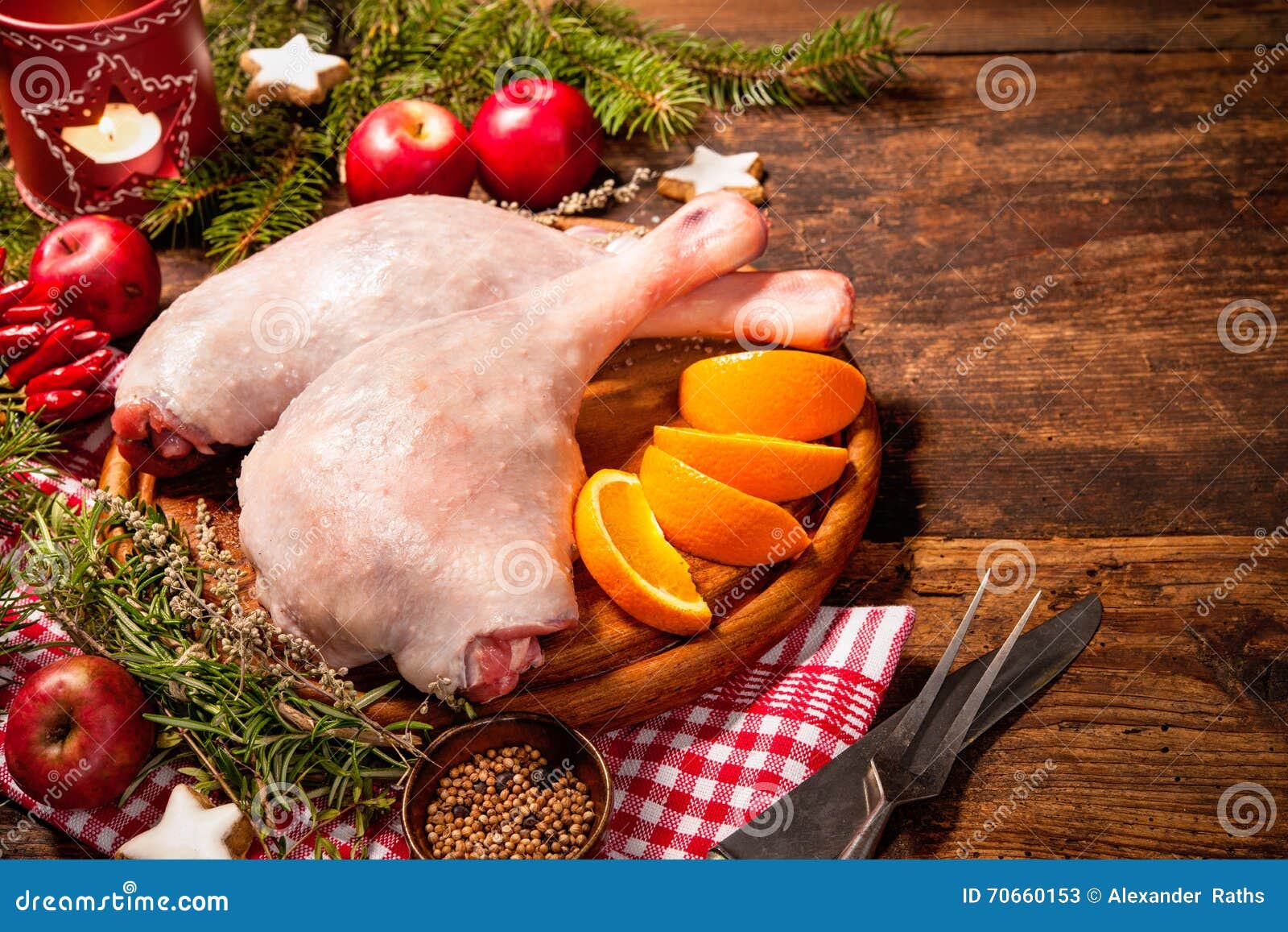 Raw Goose Legs with Herbs on Cutting Board Stock Image Image of