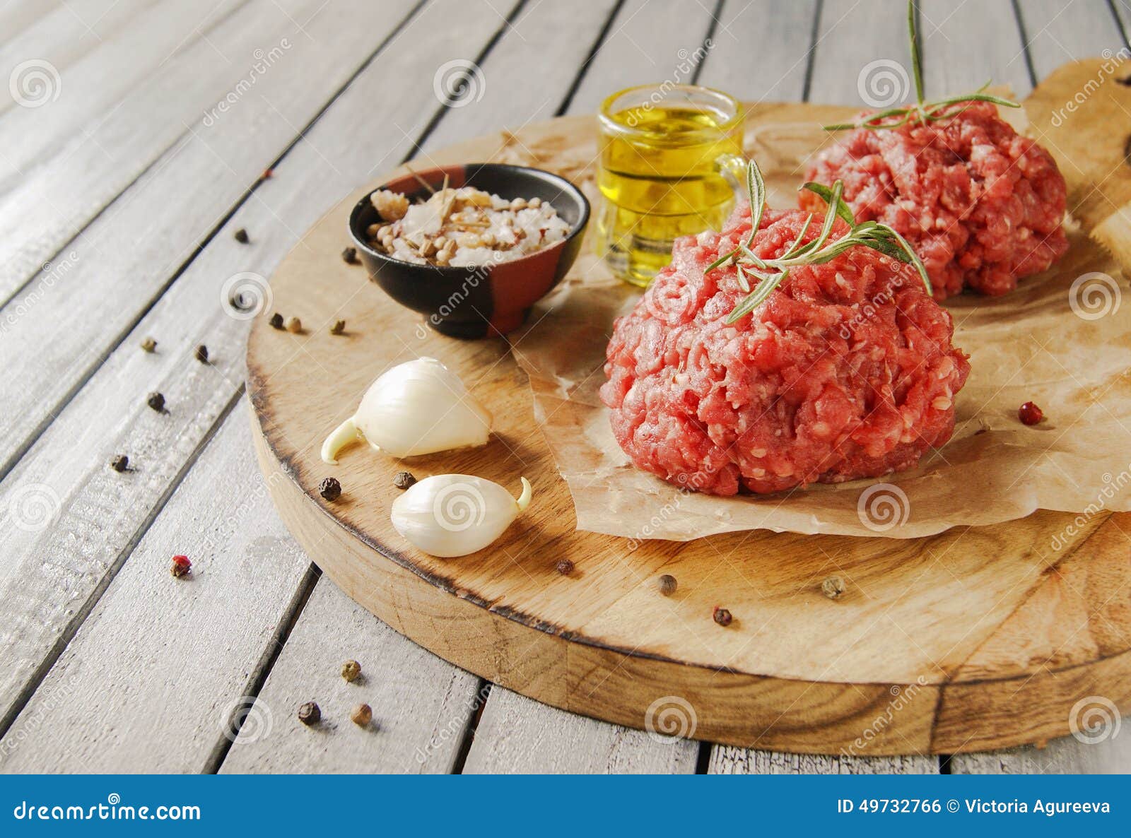 Raw Ground Beef for Burgers Cooking with Spices Stock Photo Image of