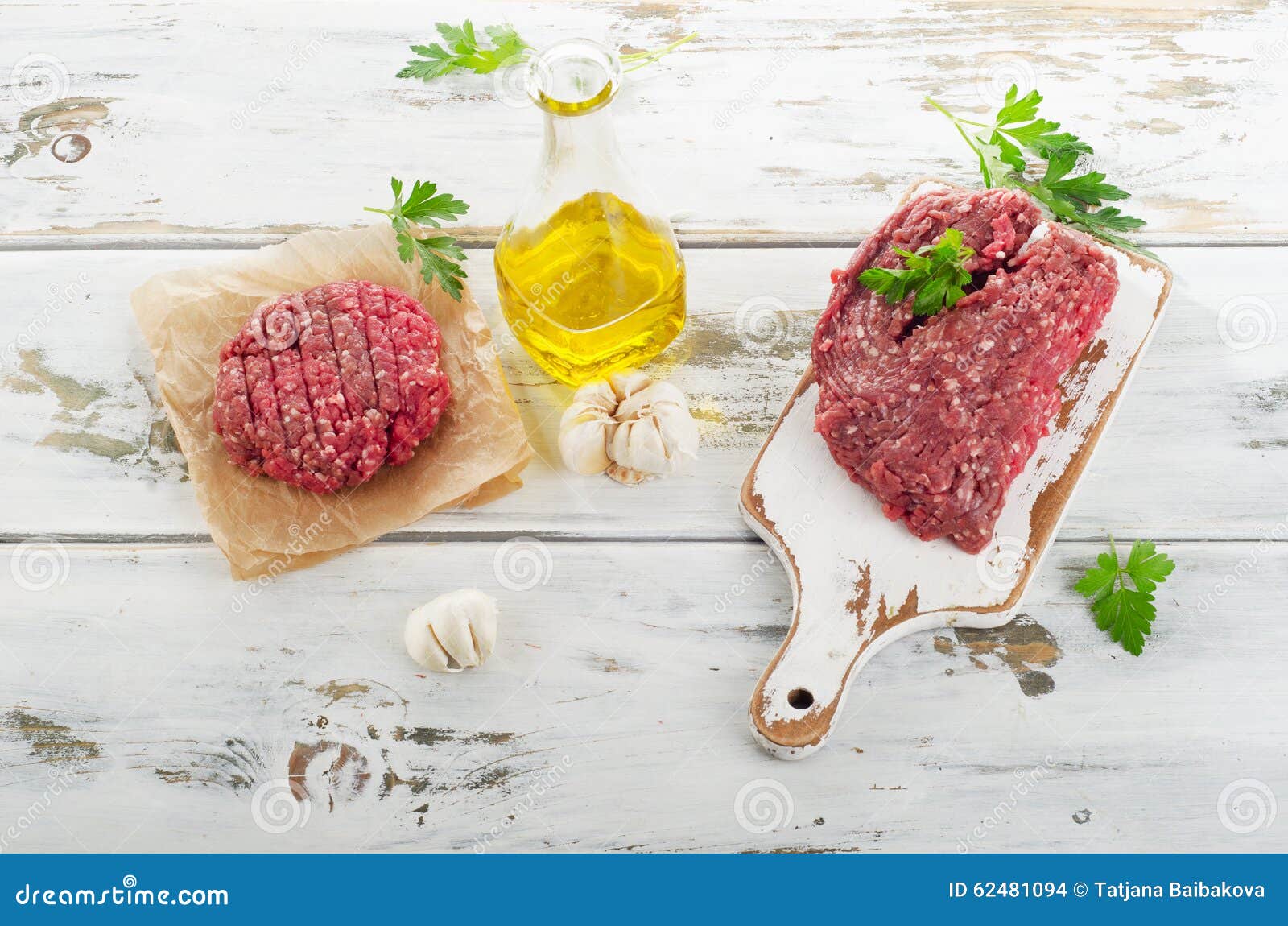Raw Ground Beef Patties and Minced Meat. Stock Photo Image of steak