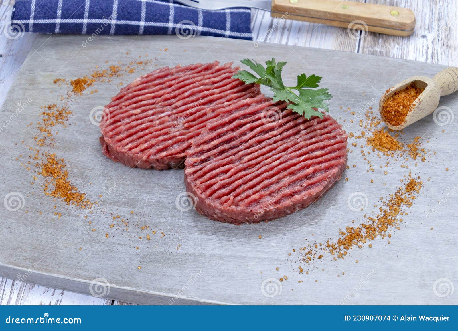 Raw Ground Beef Steaks on a Cutting Board Stock Photo Image of wood
