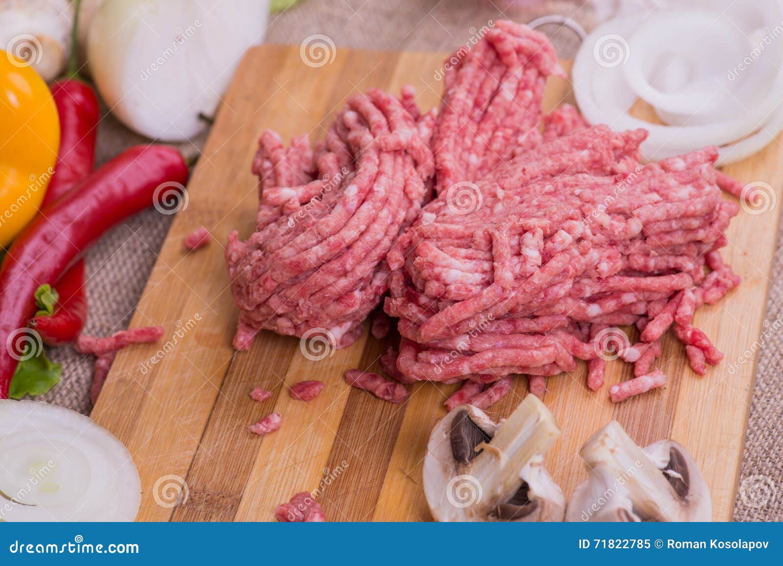 Raw Ground Pork and Fresh Vegetables on the Board Stock Image Image