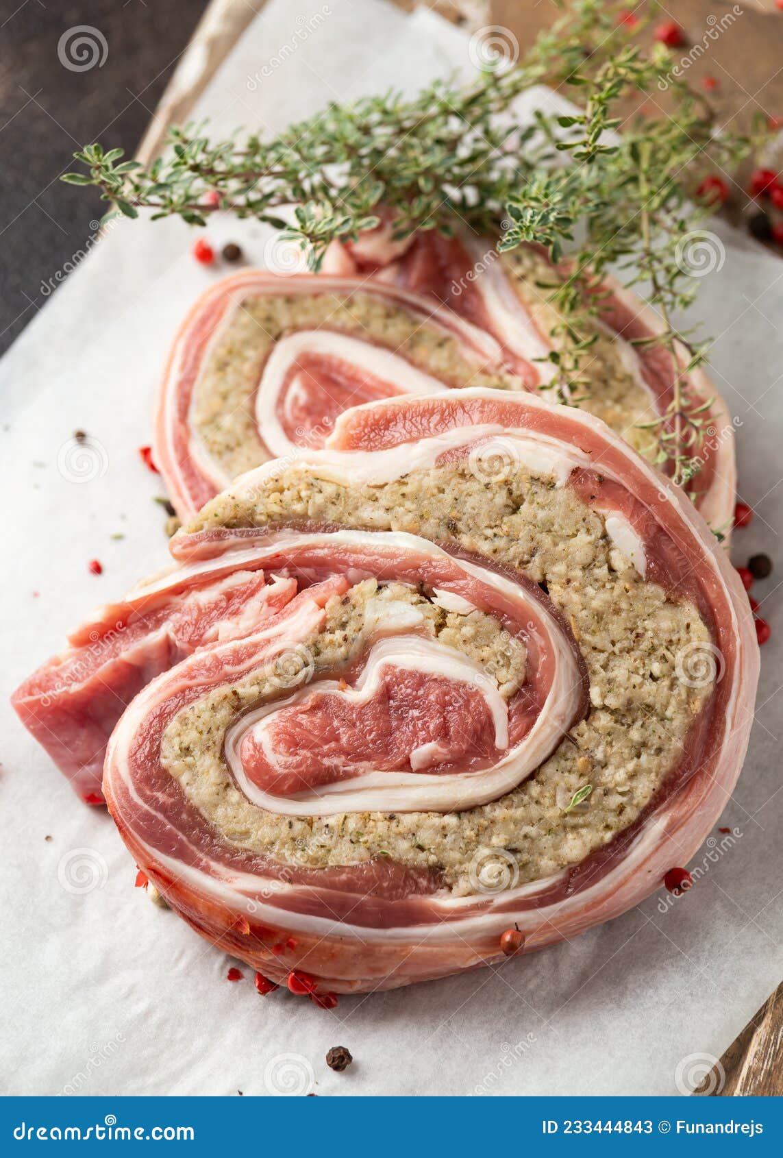 Raw Lamb Stuffed Breast Filled with Bread Sage and Onion Stock Image
