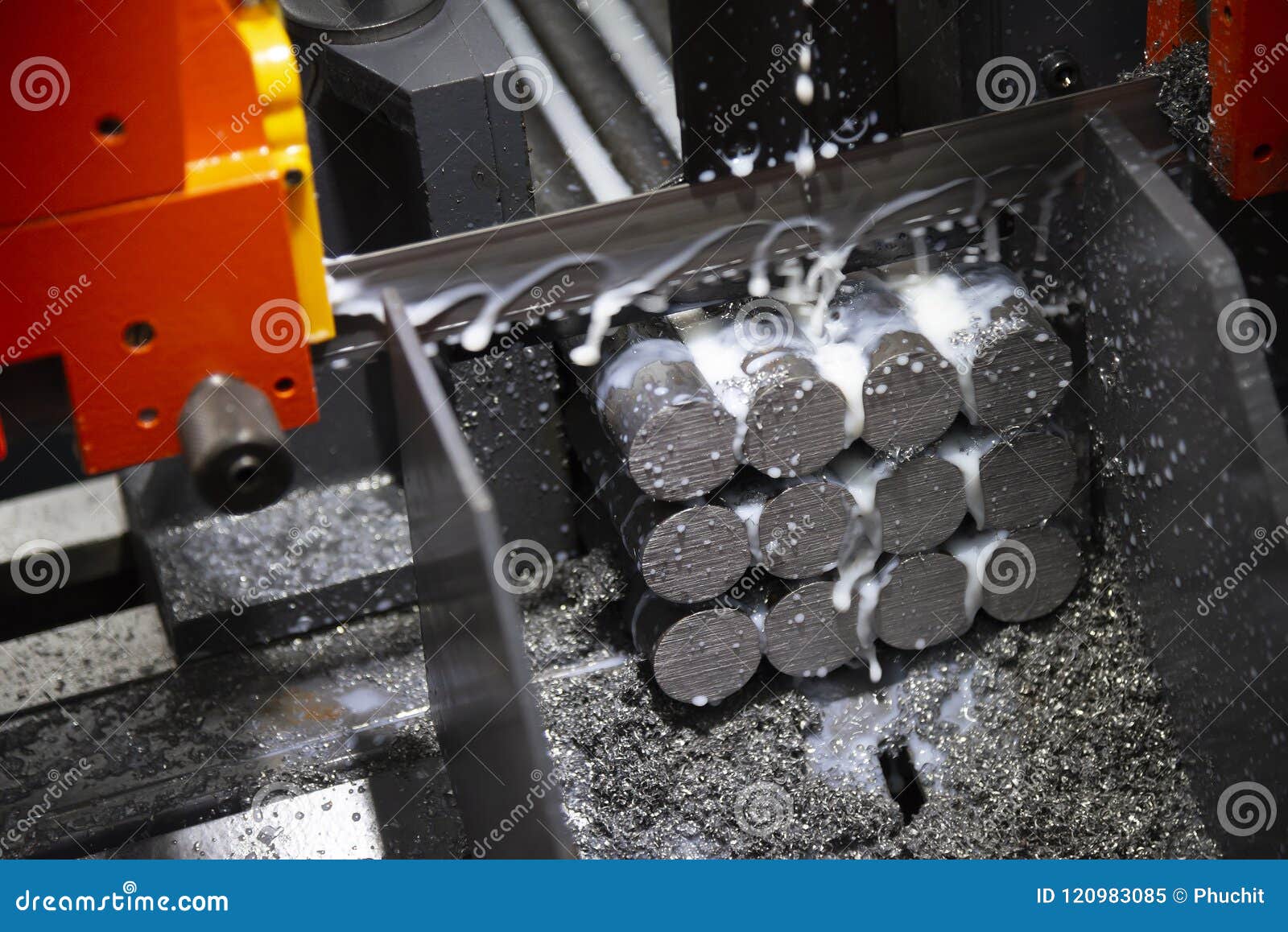 The Raw Material Rods on the Band Saw Machine Stock Image Image of