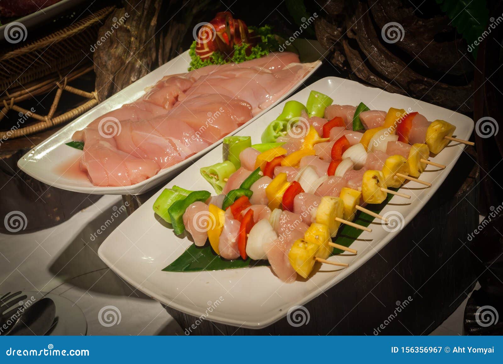 Raw meat for a BBQ buffet. stock image. Image of catering 156356967