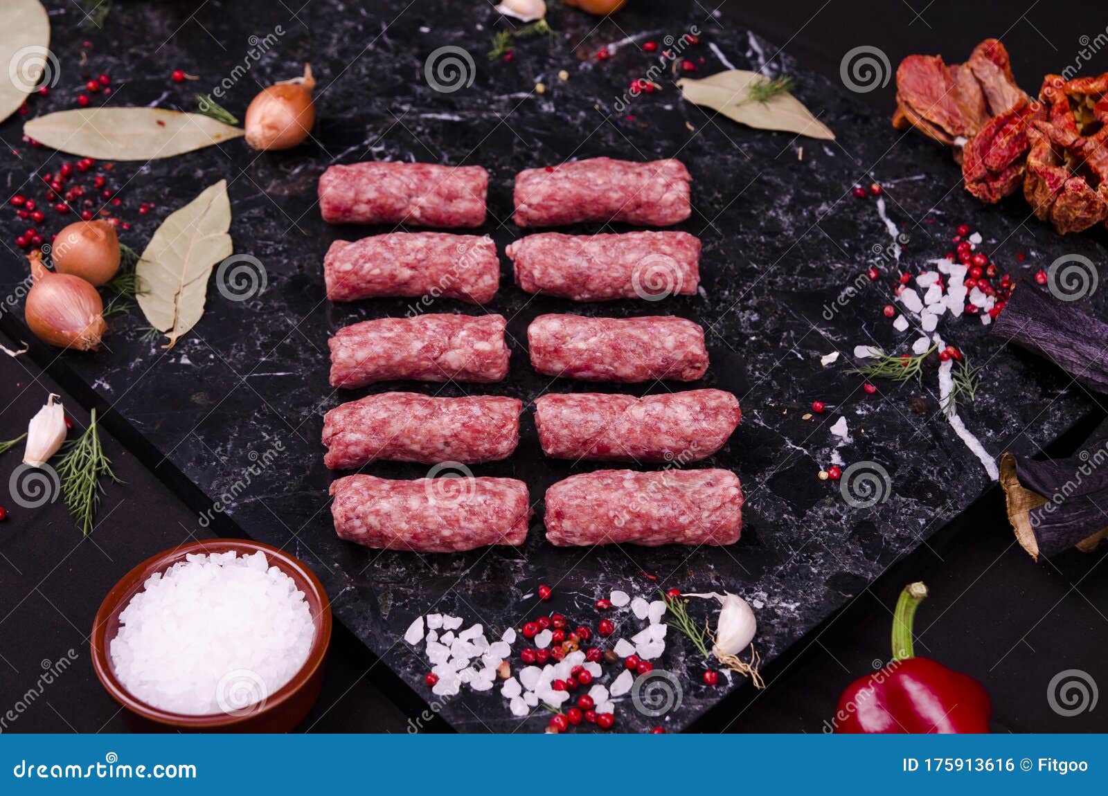 raw meat on the black board