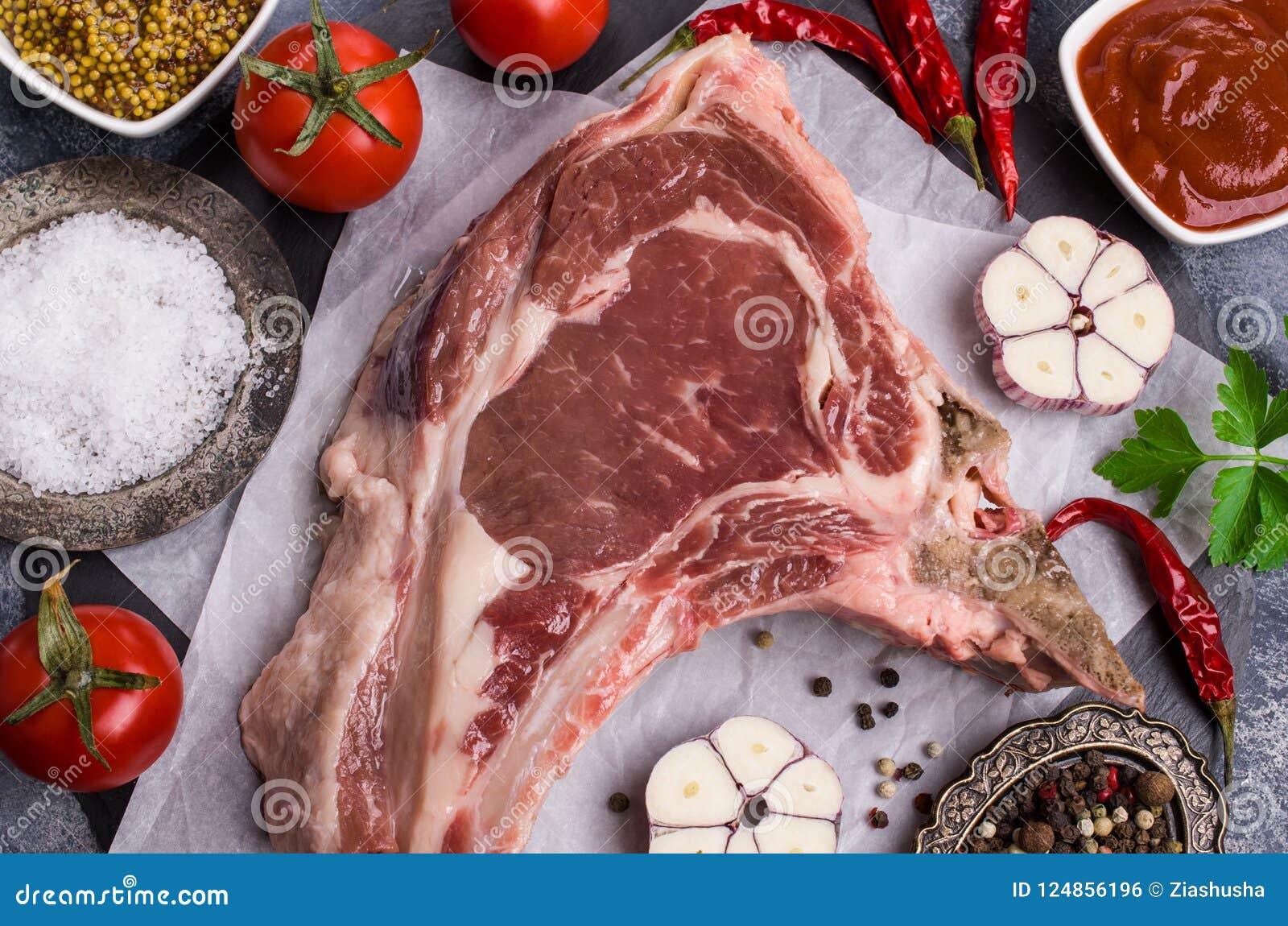 Raw meat with bones stock photo. Image of protein, dark 124856196