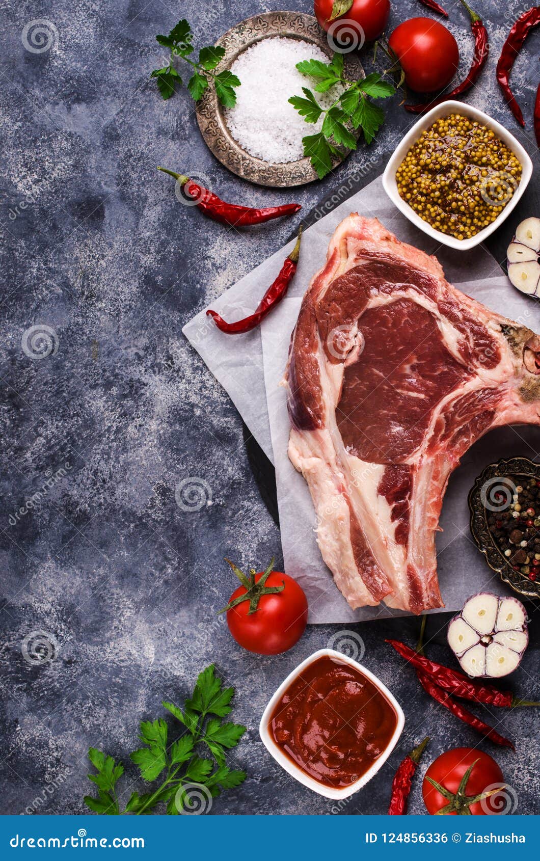 Raw meat with bones stock photo. Image of cutting, barbecue 124856336