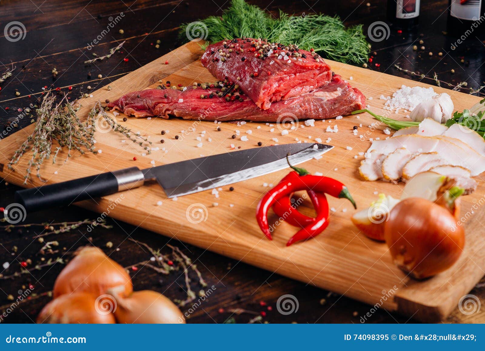 Raw Meat on a Cutting Board Stock Image Image of herb, knife 74098395