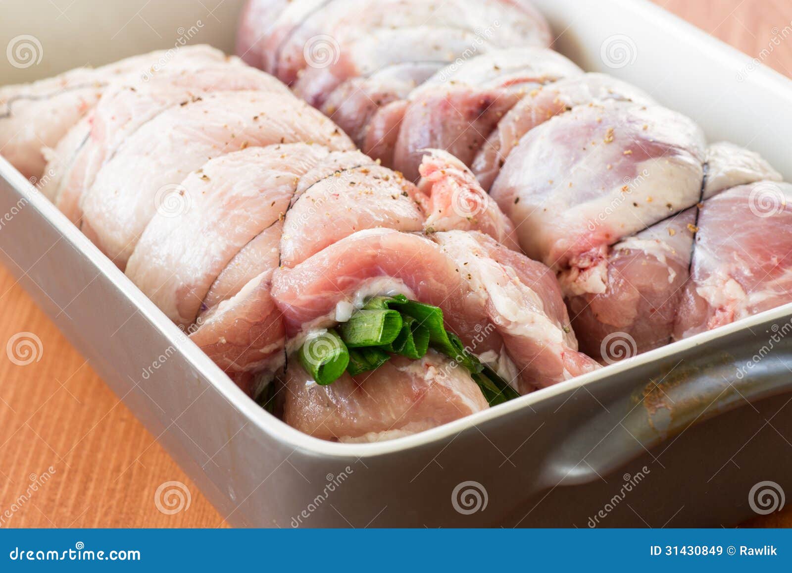 Raw Meat with Green Onions Twisted To Roll Stock Image Image of