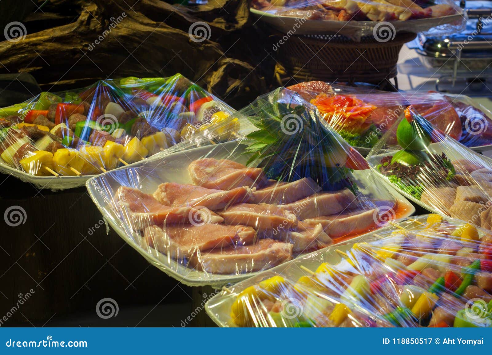 Raw meat in plastic wraps stock image. Image of appetite 118850517
