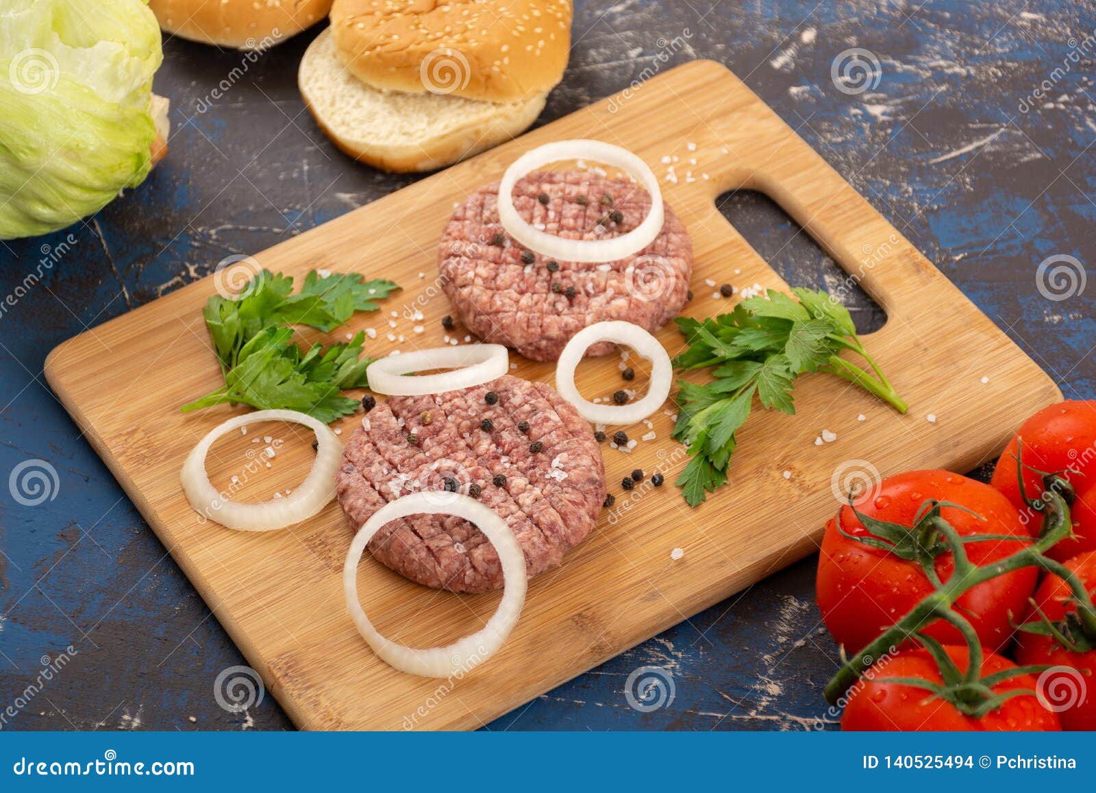Raw minced beef burgers stock photo. Image of hamburger - 140525494