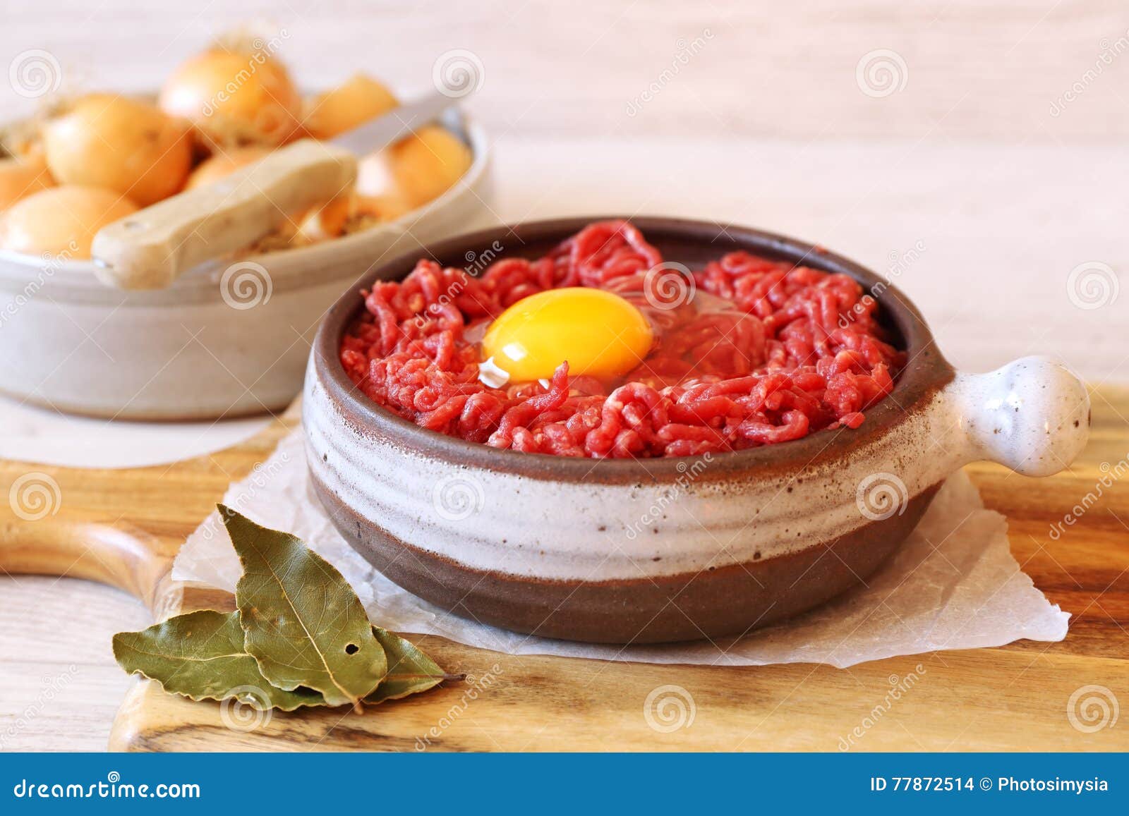 Raw Minced Meat with Egg and Onions Stock Photo Image of pork, bloody