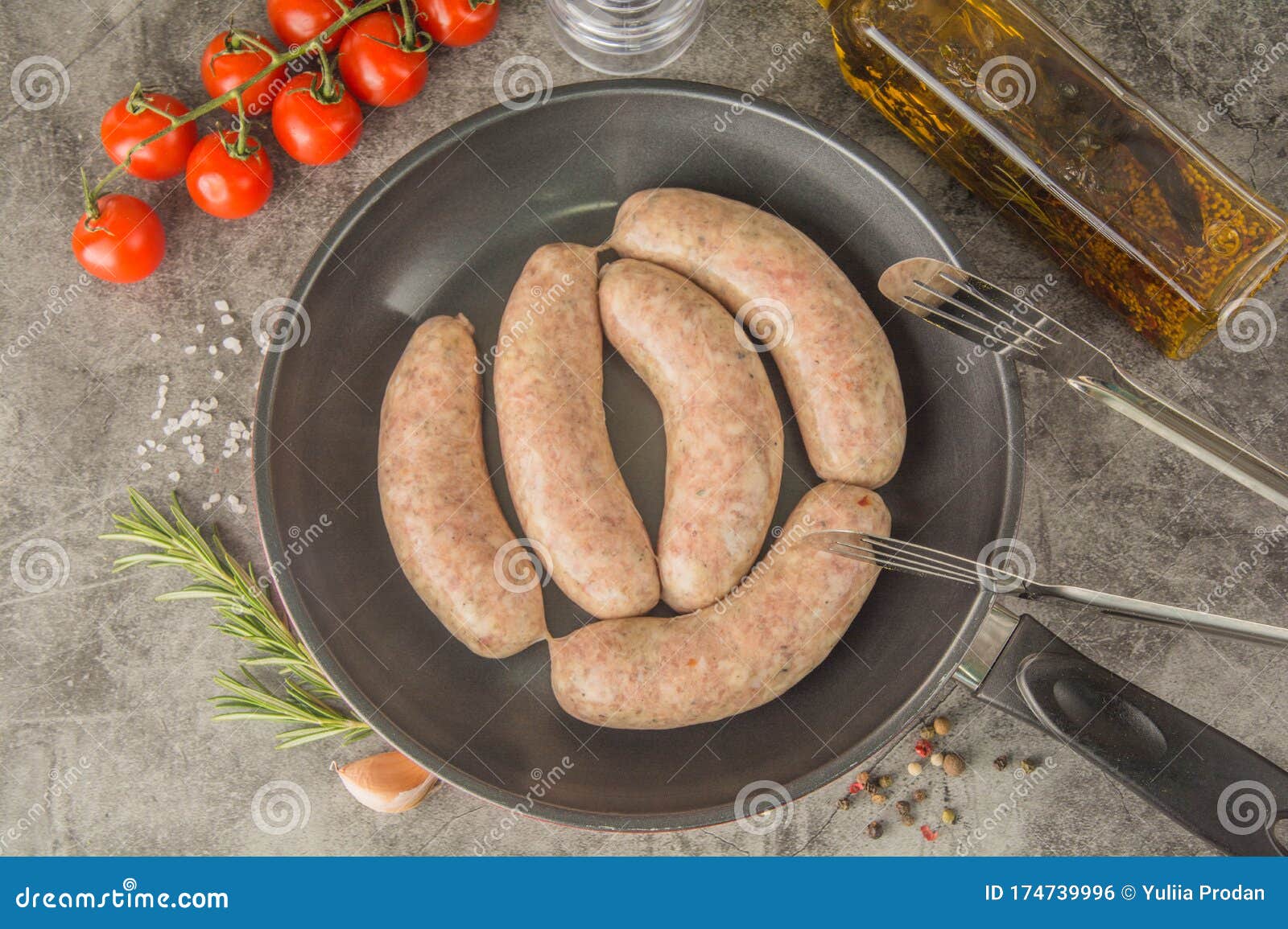 Raw Munich Sausage in a Pan, Top View Stock Photo Image of breakfast