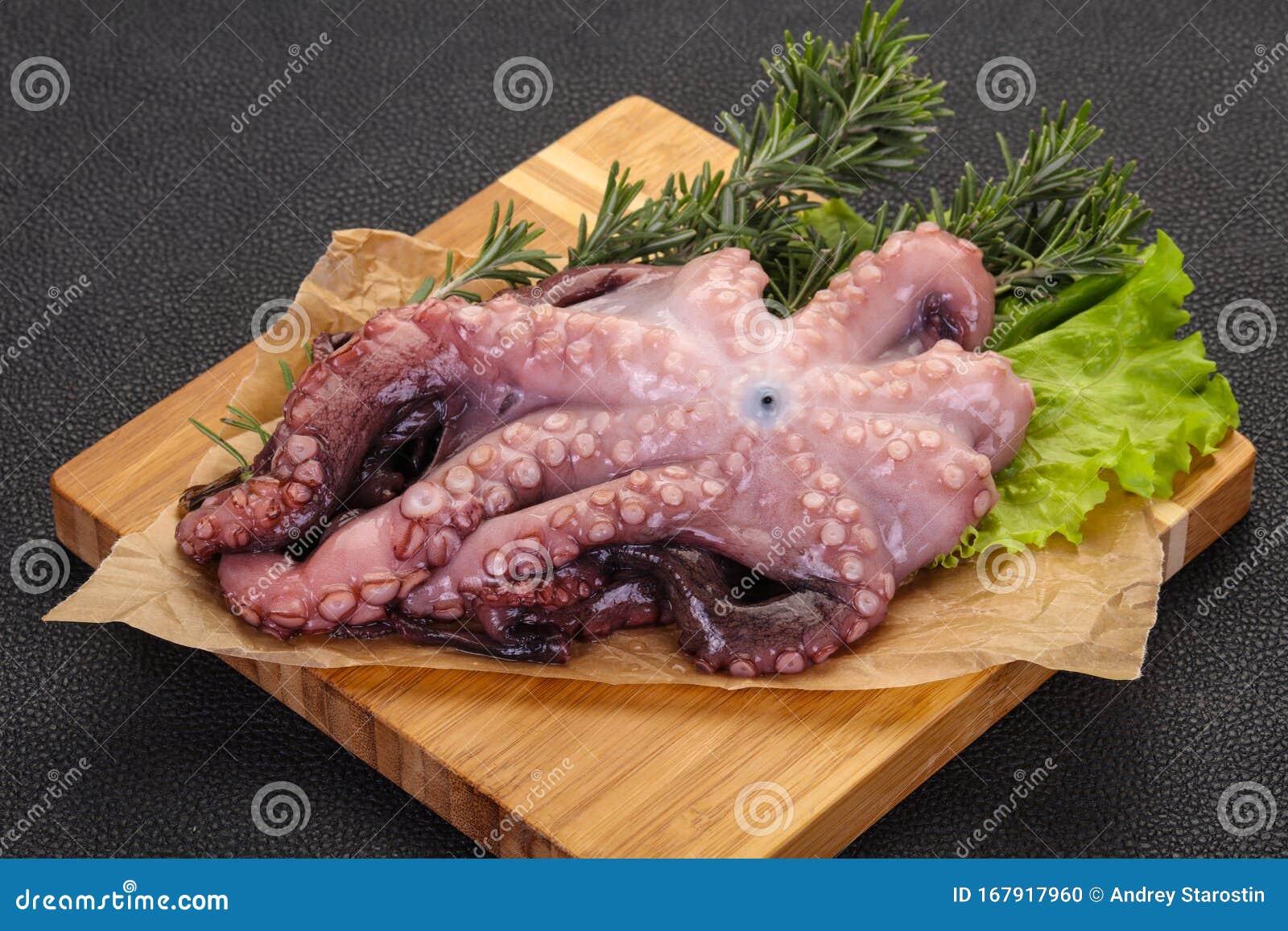 Raw Octopus Ready for Cooking Stock Photo Image of seafood, board
