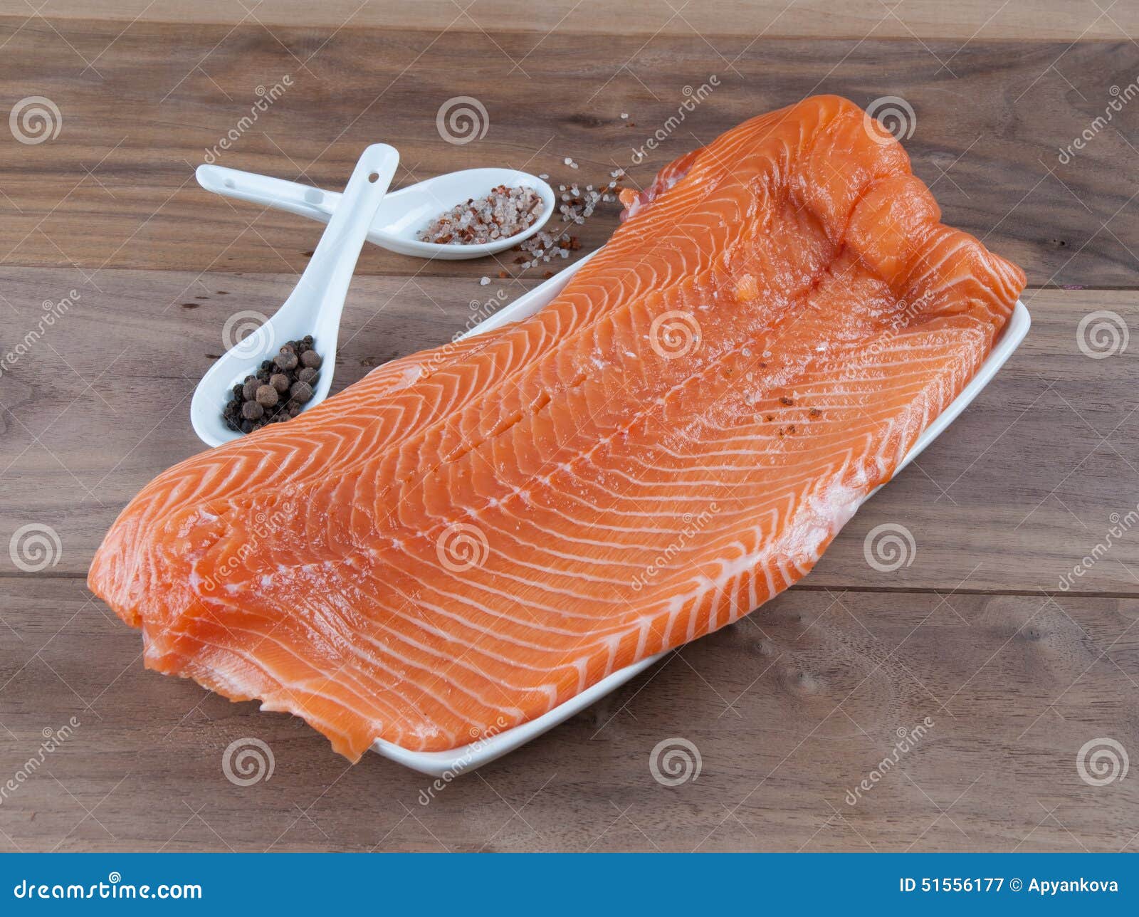 Raw Organic Salmon with Salt and Spices Stock Image Image of fish