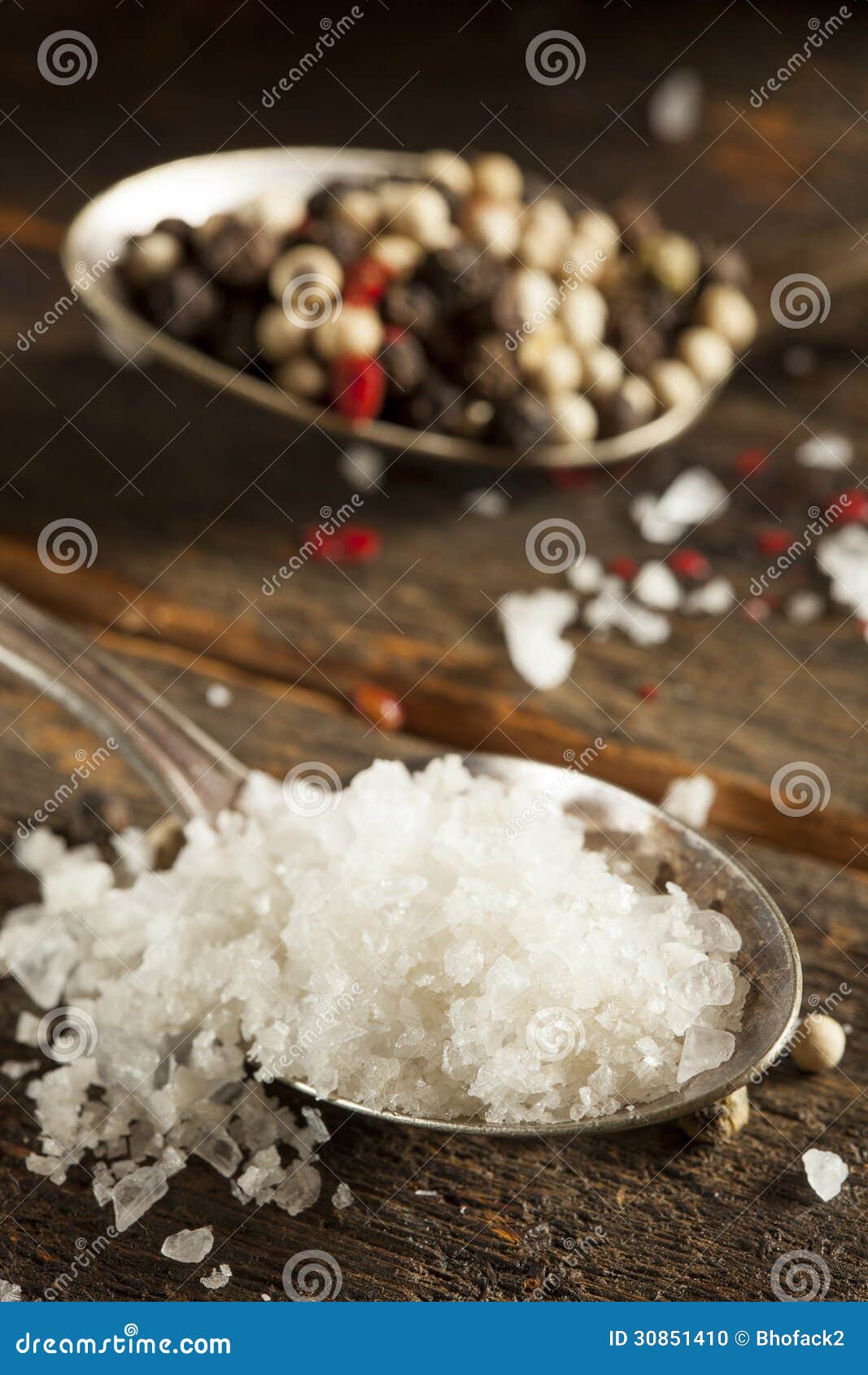 Raw Organic Sea Salt and Pepper Stock Photo Image of black, table