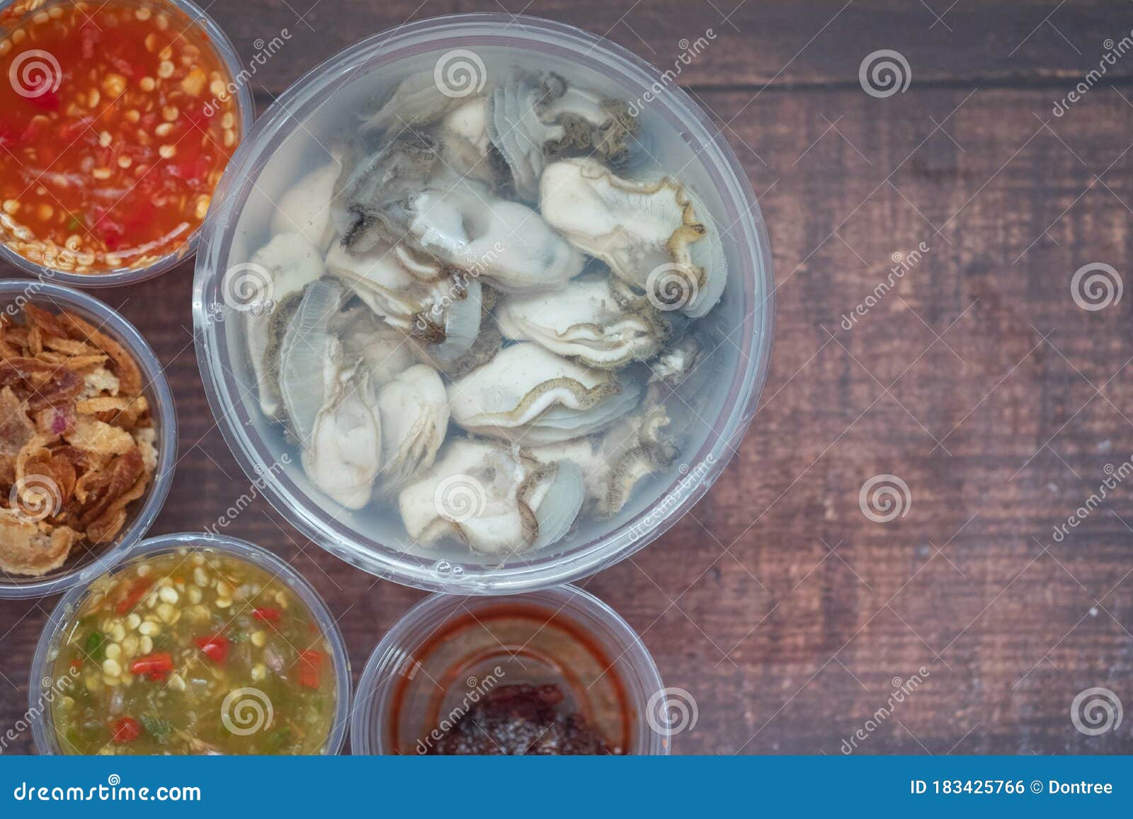 Raw Oyster and Side Dishes in Box in Thai Style Stock Photo Image of