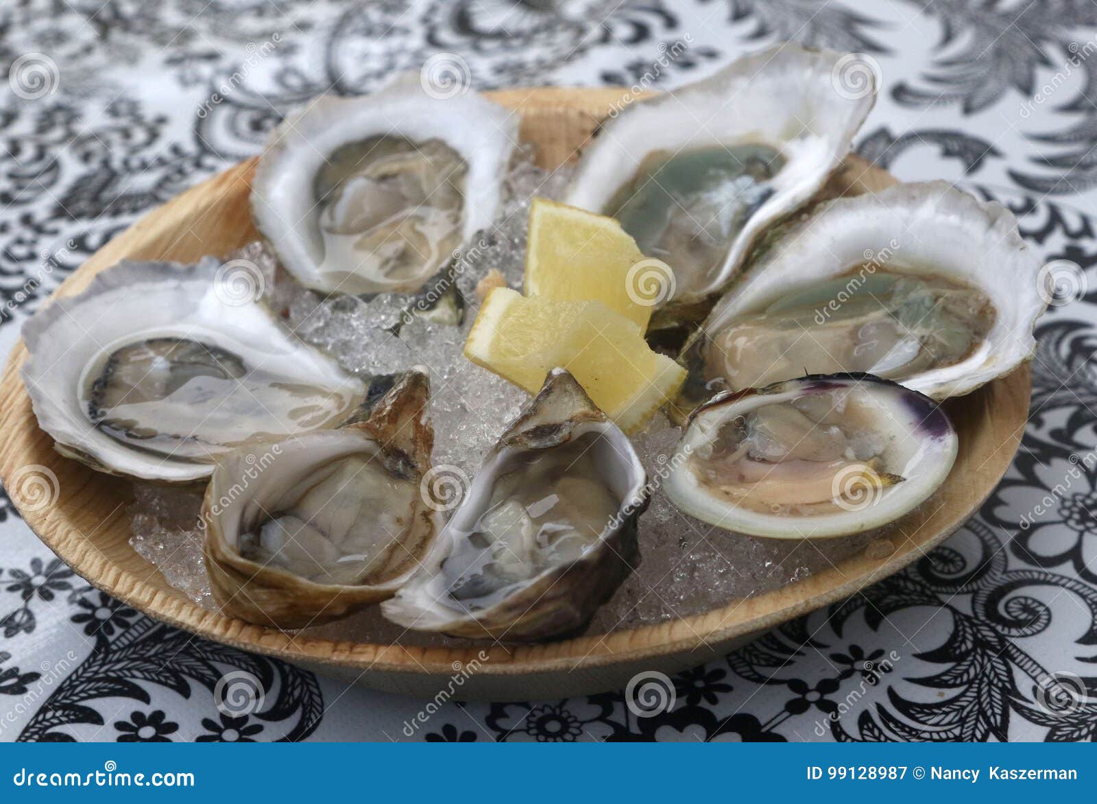 Raw Oysters and a Littleneck with Lemon Stock Image Image of clams