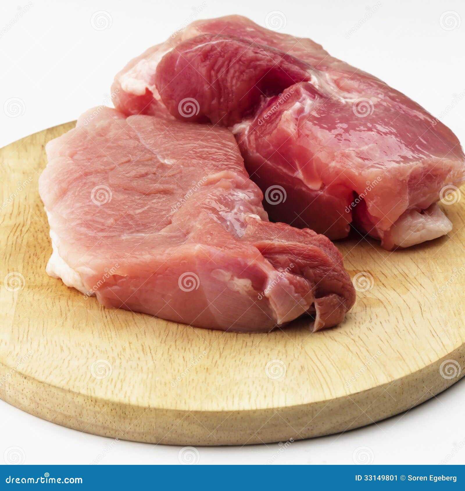 Raw Pork Ham on Wooden Cutting Board on White Background Stock Image