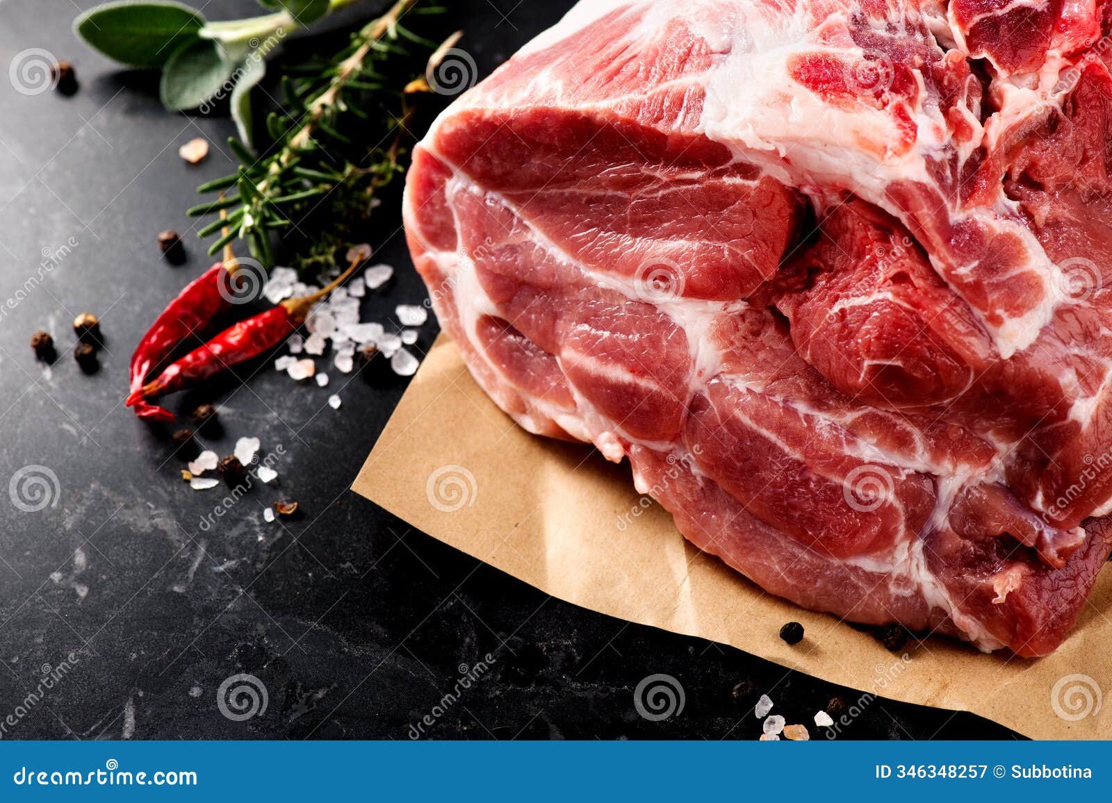 raw pork meat fillet. pork meat, piece of meat close up. prime filet meat texture. chilled pork boston butt