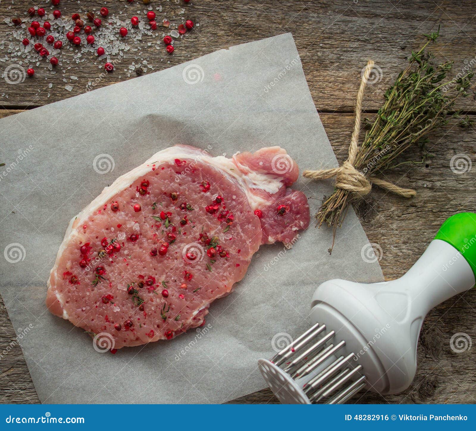 Raw Pork Steak with Pink Pepper and Sea Salt Stock Photo Image of