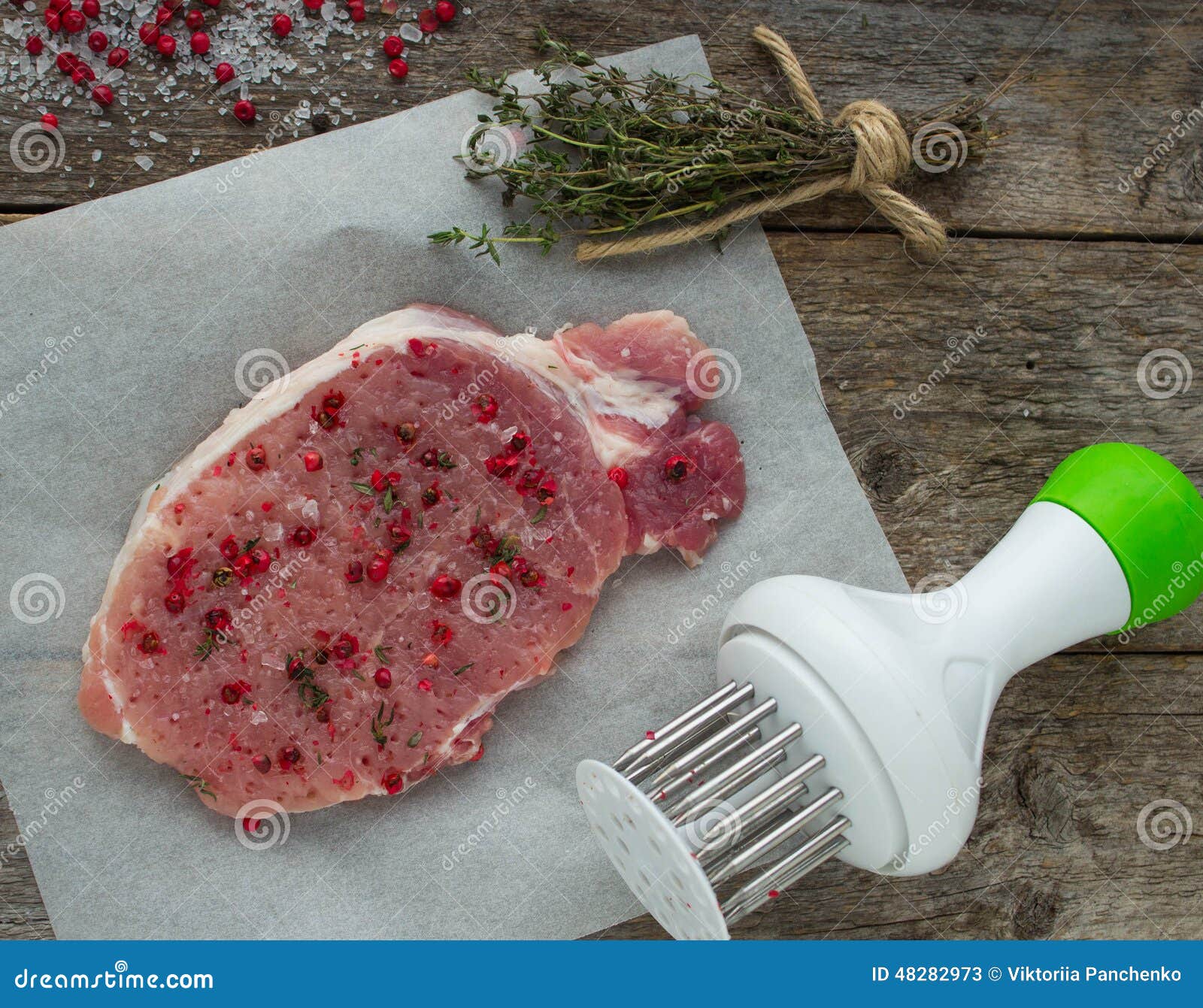 Raw Pork Steak with Pink Pepper and Sea Salt Stock Image Image of