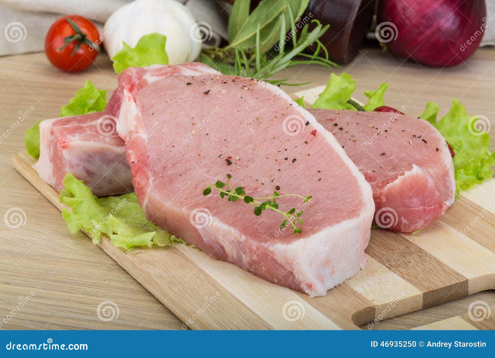 Raw pork steak stock photo. Image of pork, butchery, wooden 46935250