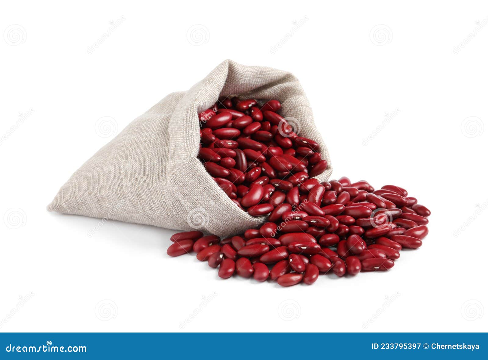 Raw Red Kidney Beans with Sackcloth Bag Isolated on White Stock Image