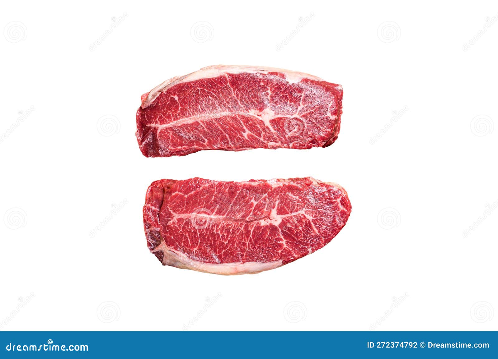 Raw Shoulder Top Blade Beef Meat Steaks on a Plate. Isolated on White