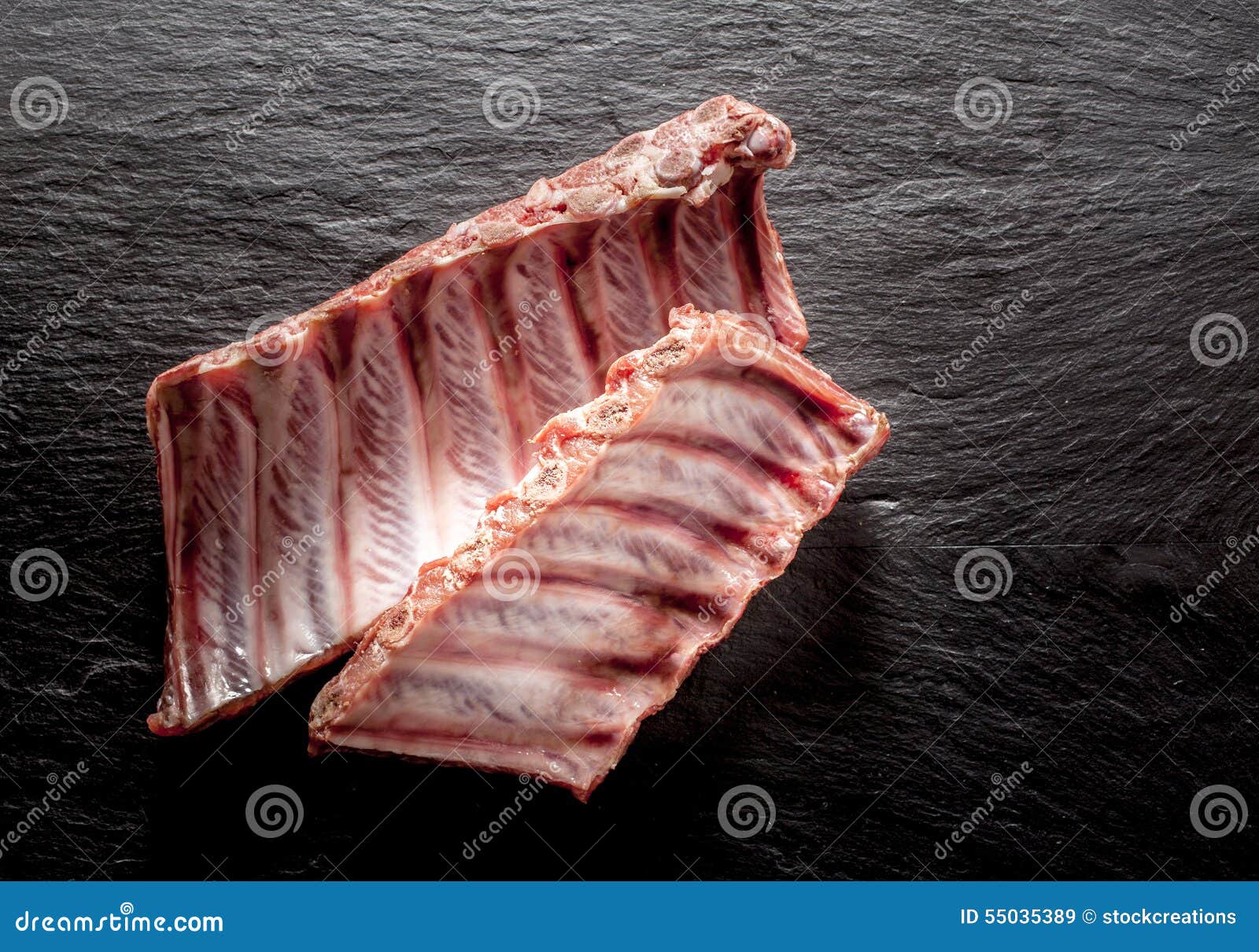 Raw Spare Ribs on Textured Grey Background Stock Image Image of high