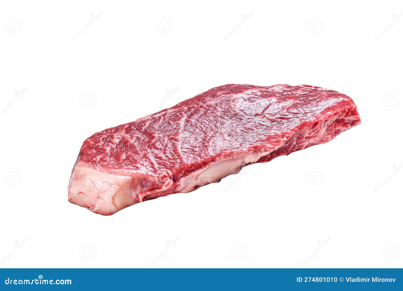 Raw Striploin Steak, Marbled Beef. Isolated on White Background. Stock