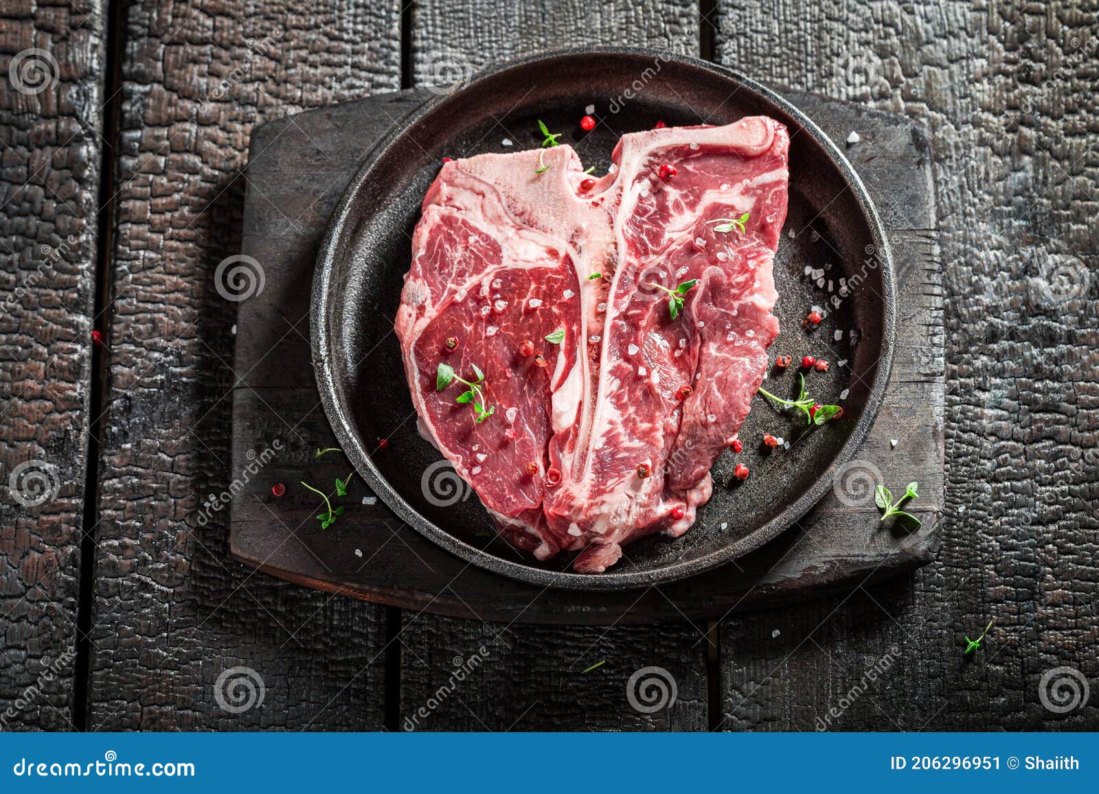 Raw Tbone Steak with Salt, Pepper and Herbs Stock Image Image of