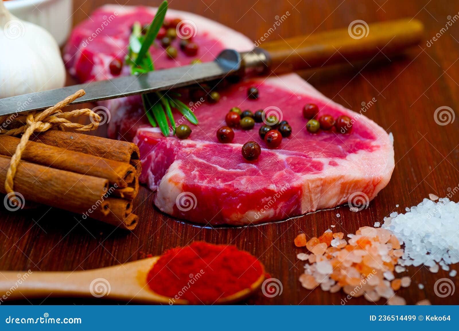 Raw Uncooked Ribeye Beef Steak Butcher Selection Dry Aged Stock Image