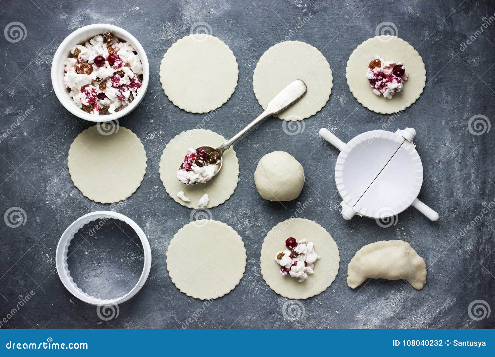 Raw Vareniki With Cranberry Sugar And Cottage Cheese Top View