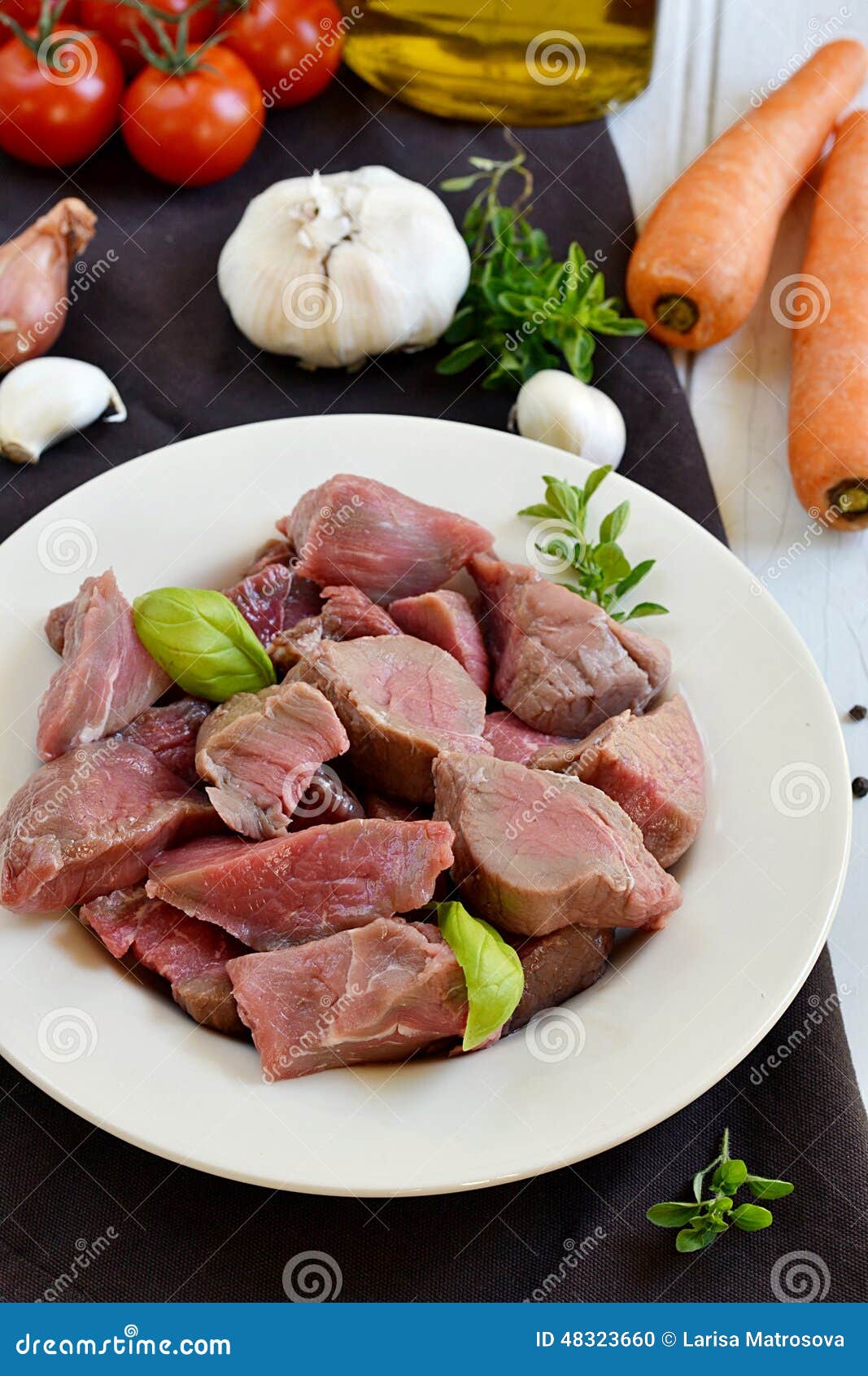Raw Veal in Pieces for Beef Stew Stock Photo Image of onions, carrots