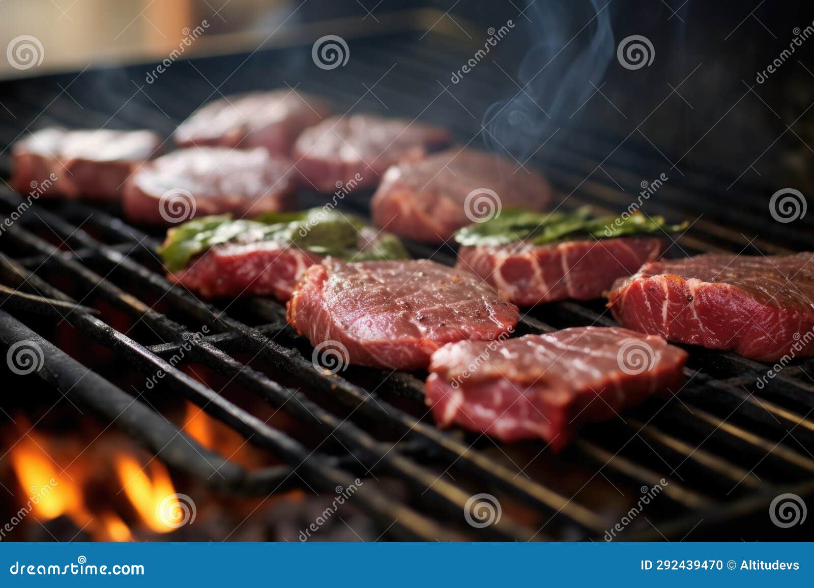 Raw Venison Steaks on Grill before Cooking Process Stock Photo Image