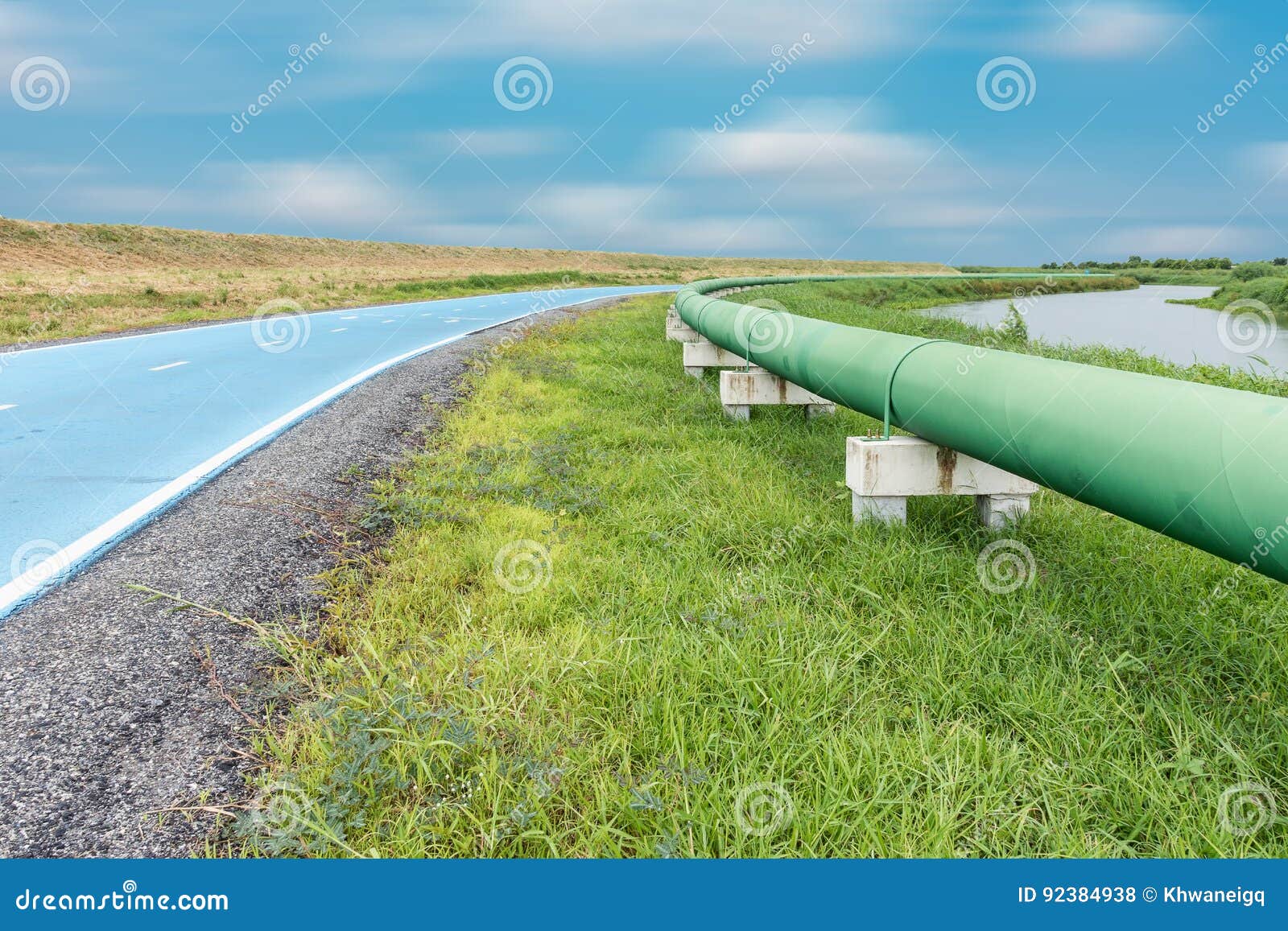 Raw Water Pipeline and Distribution Parallel of the Road. Stock Photo
