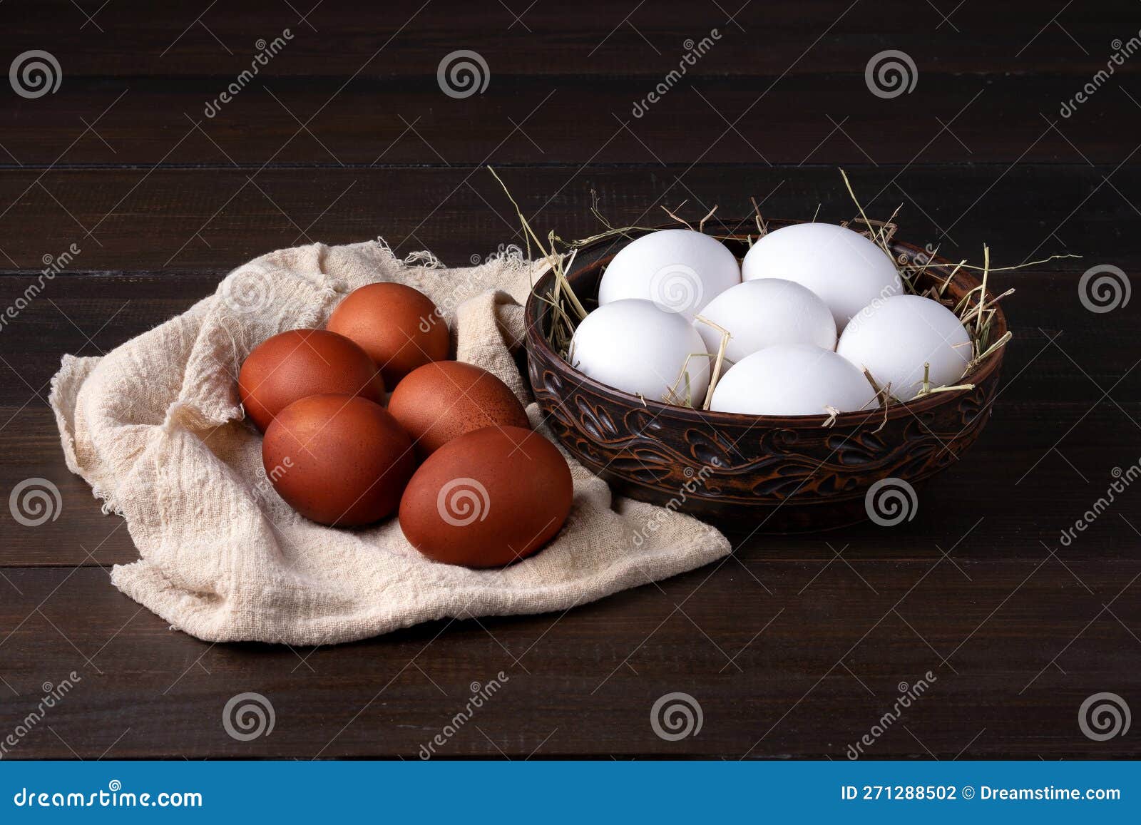 Raw White Chicken Eggs Dyed for Easter with Onion Skins Stock Photo