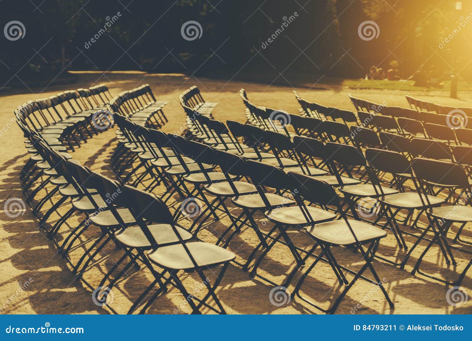 Raws of Folding Chairs in Park Stock Image Image of concert, cleaned 84793211