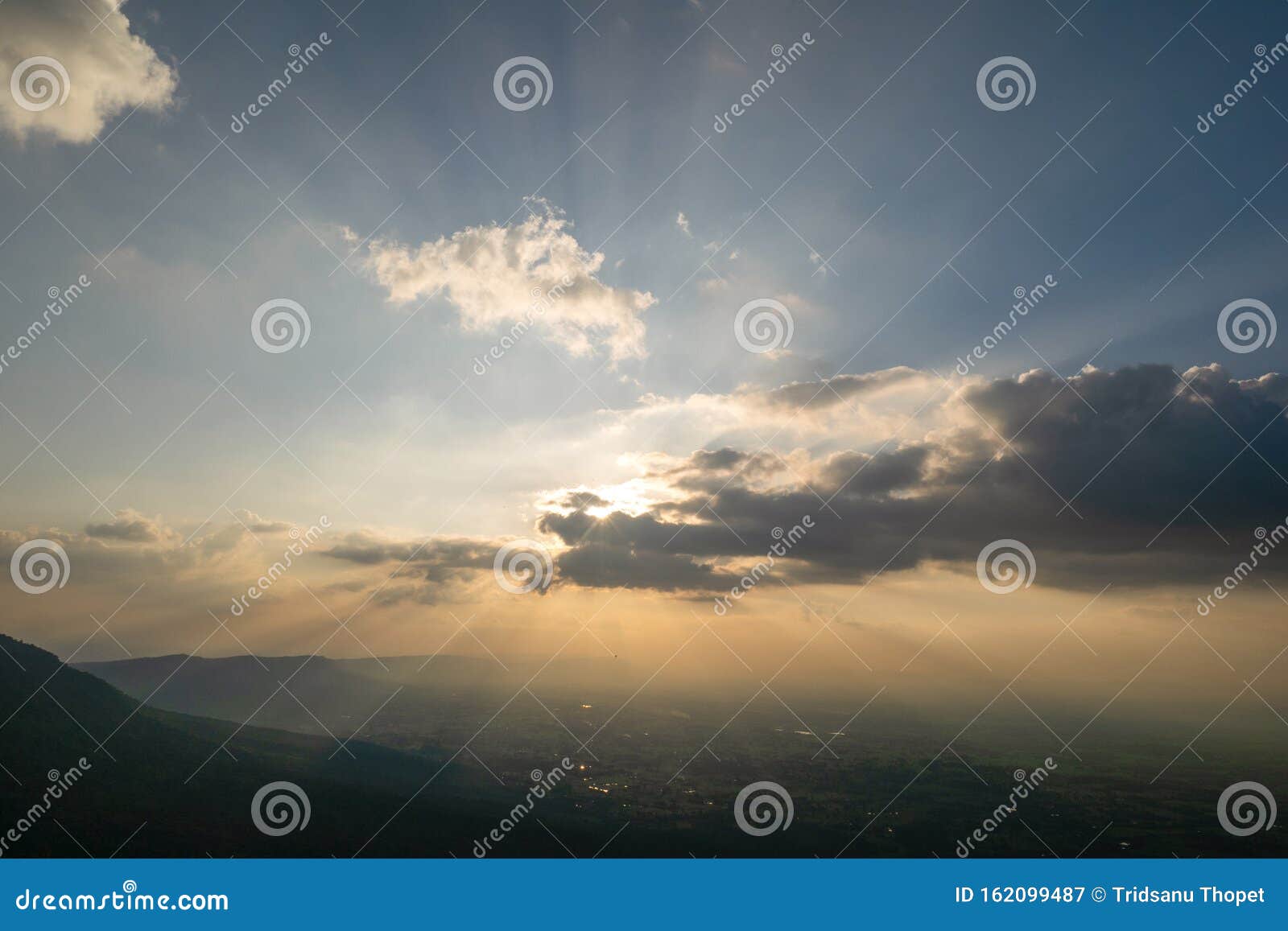 Ray Light with Sunset in Warm Tone Stock Image - Image of clouds, blue