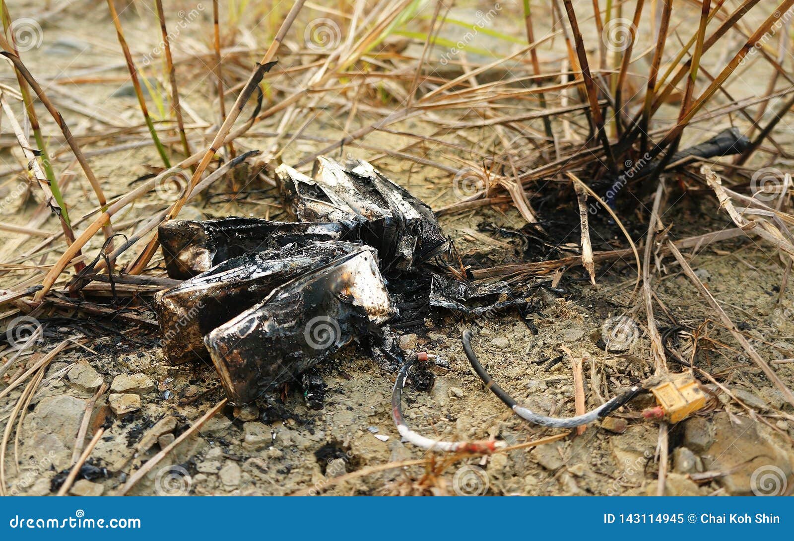 lithium polymer lipo battery after explosion & fire on flying field