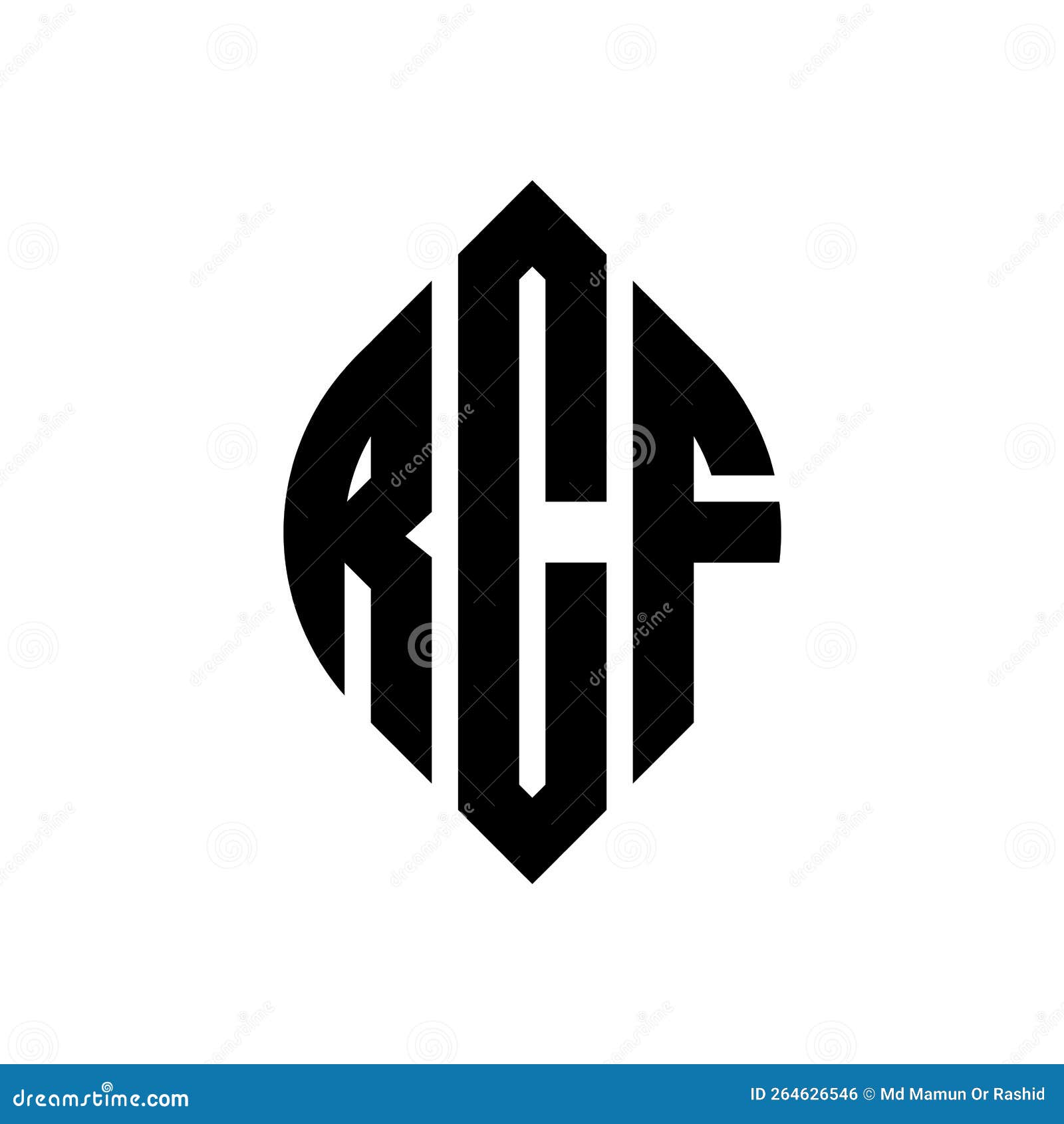 rcf circle letter logo  with circle and ellipse . rcf ellipse letters with typographic style. the three initials form a