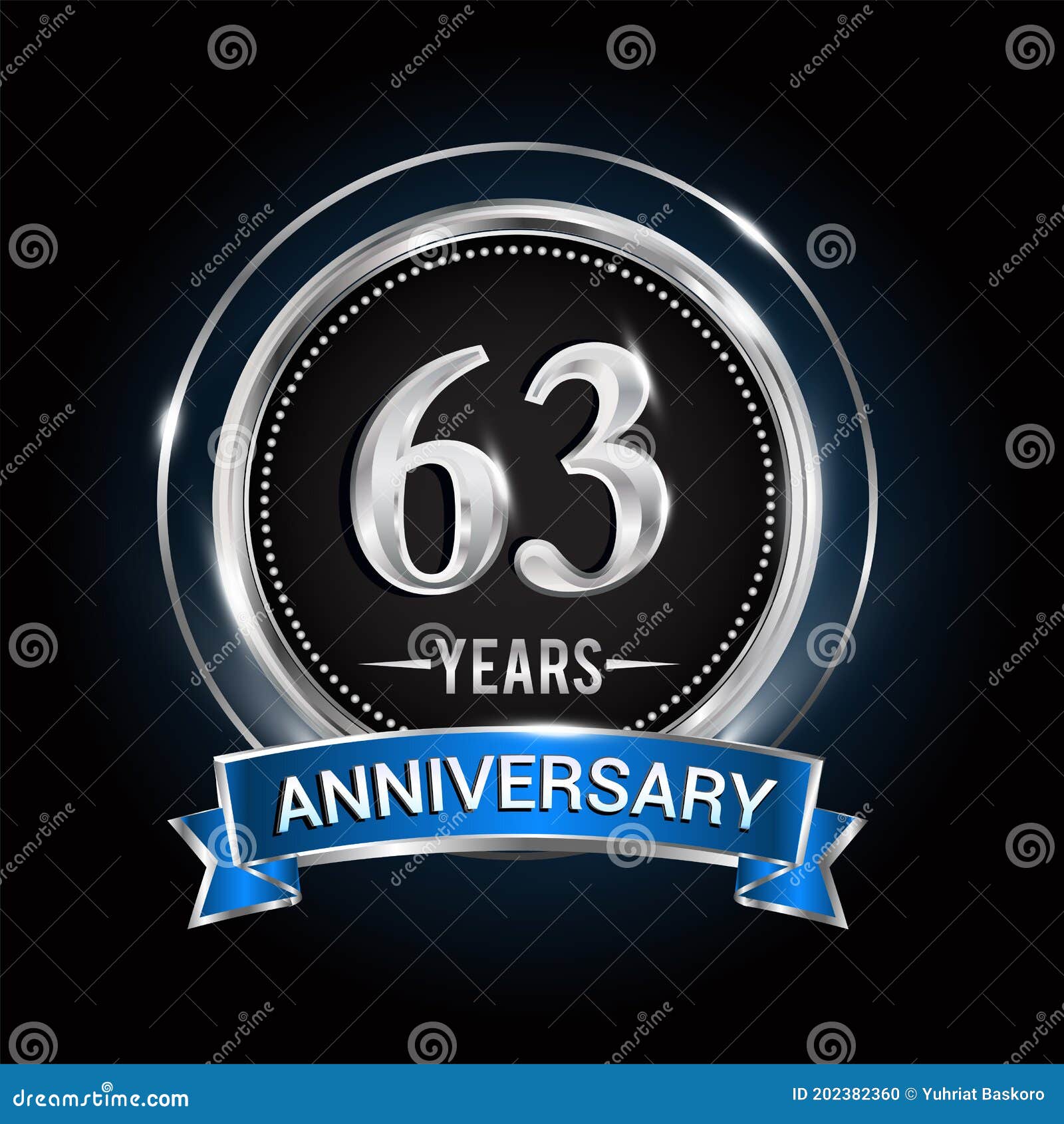63rd Birthday Logo With Silver Ring And Blue Ribbon Vector Design Template Elements For Anniversary Celebration Wedding Jubilee Stock Vector Illustration Of Laurel Celebrating