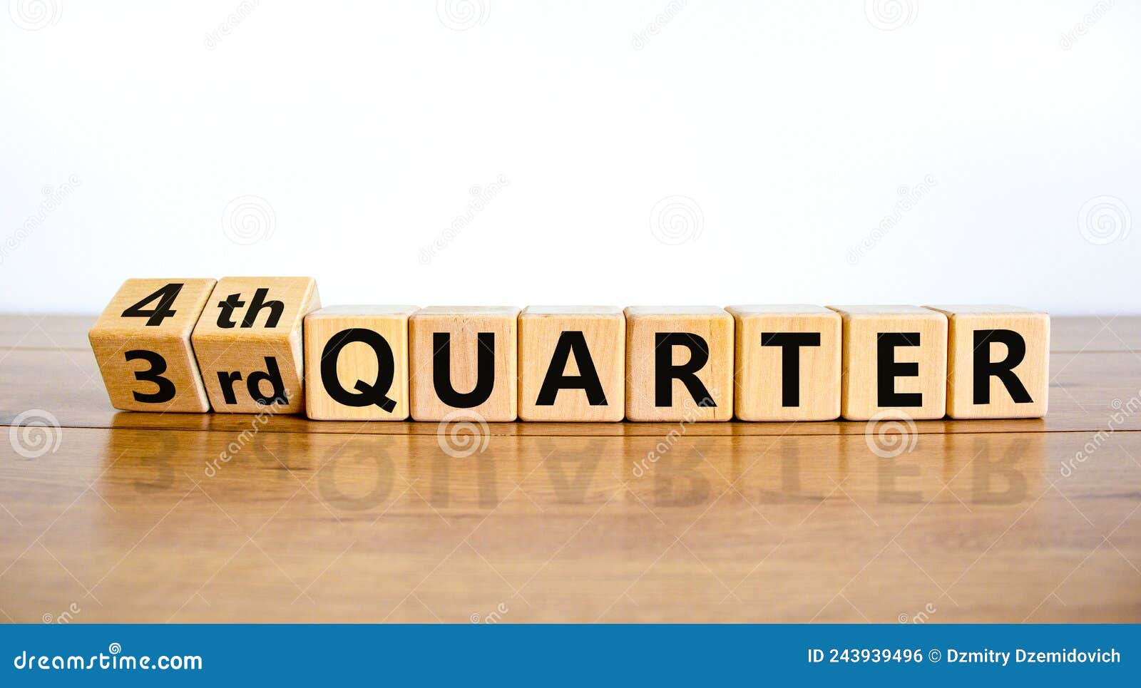 From 3rd Third To 4th Forth Quarter Symbol. Turned Wooden Cubes and Changed Words 3rd Quarter To