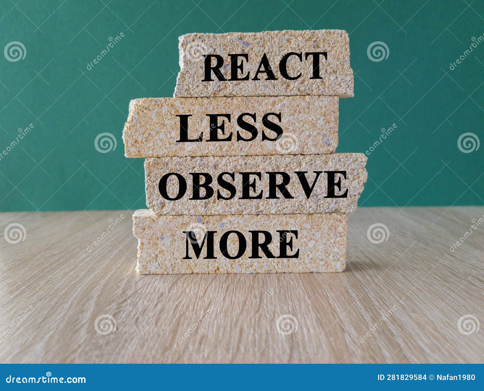 React less Observe More Symbol. Concept Words React less Observe More