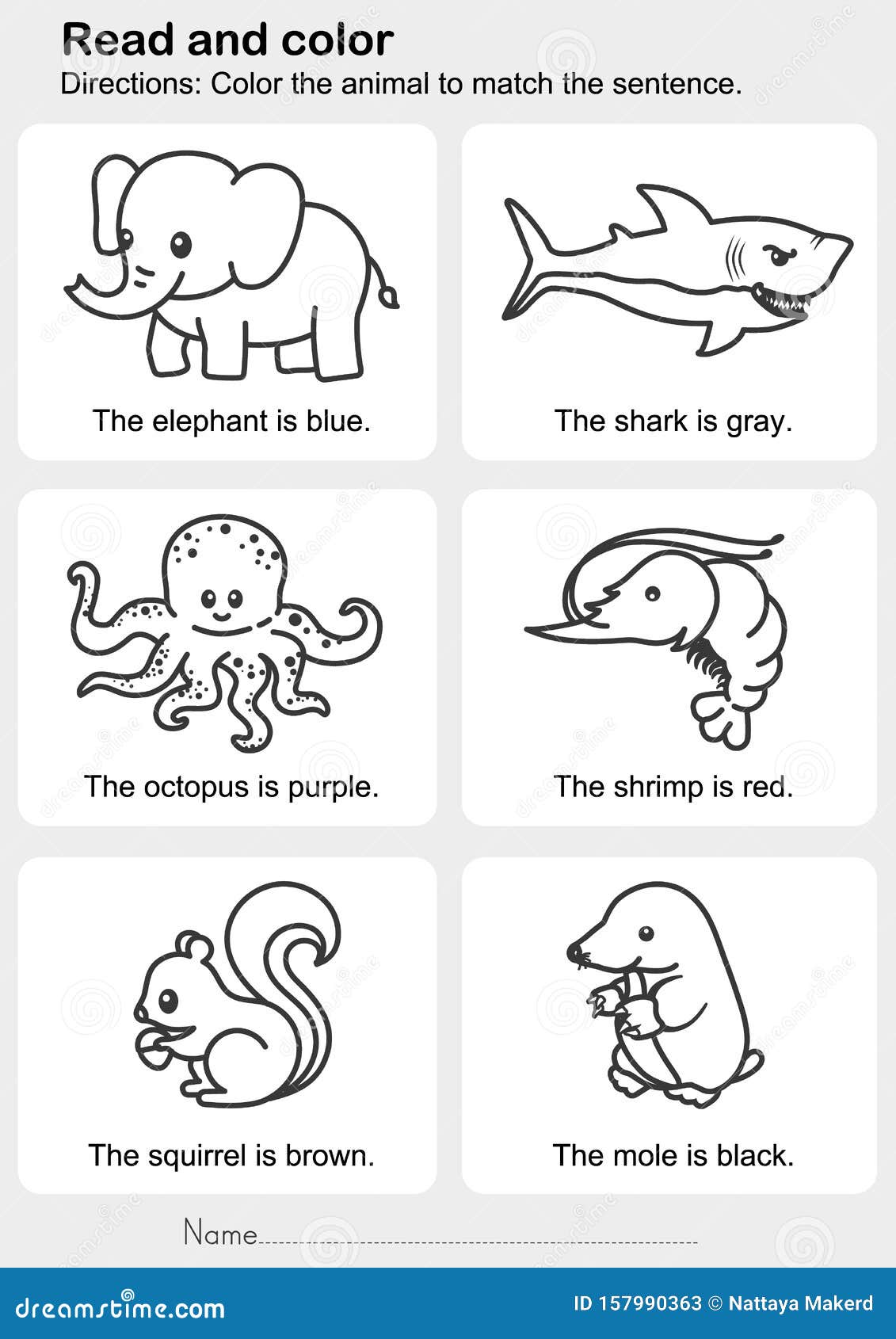 Read and Color : Color the Animal To Match the Sentence Stock Vector -  Illustration of child, sheet: 157990363