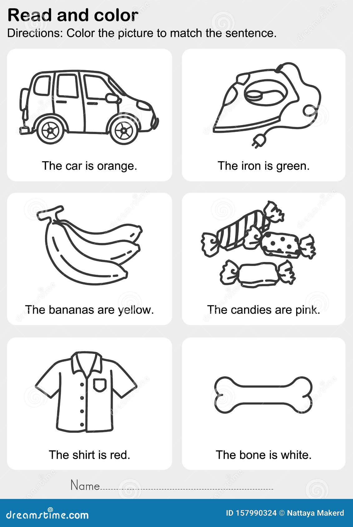read and color : color the picture to match the sentence