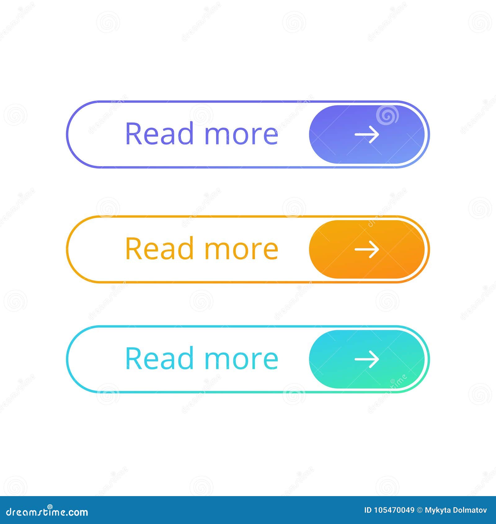 Read More Colorful Button Set On White Background. Flat Line Gradient ...